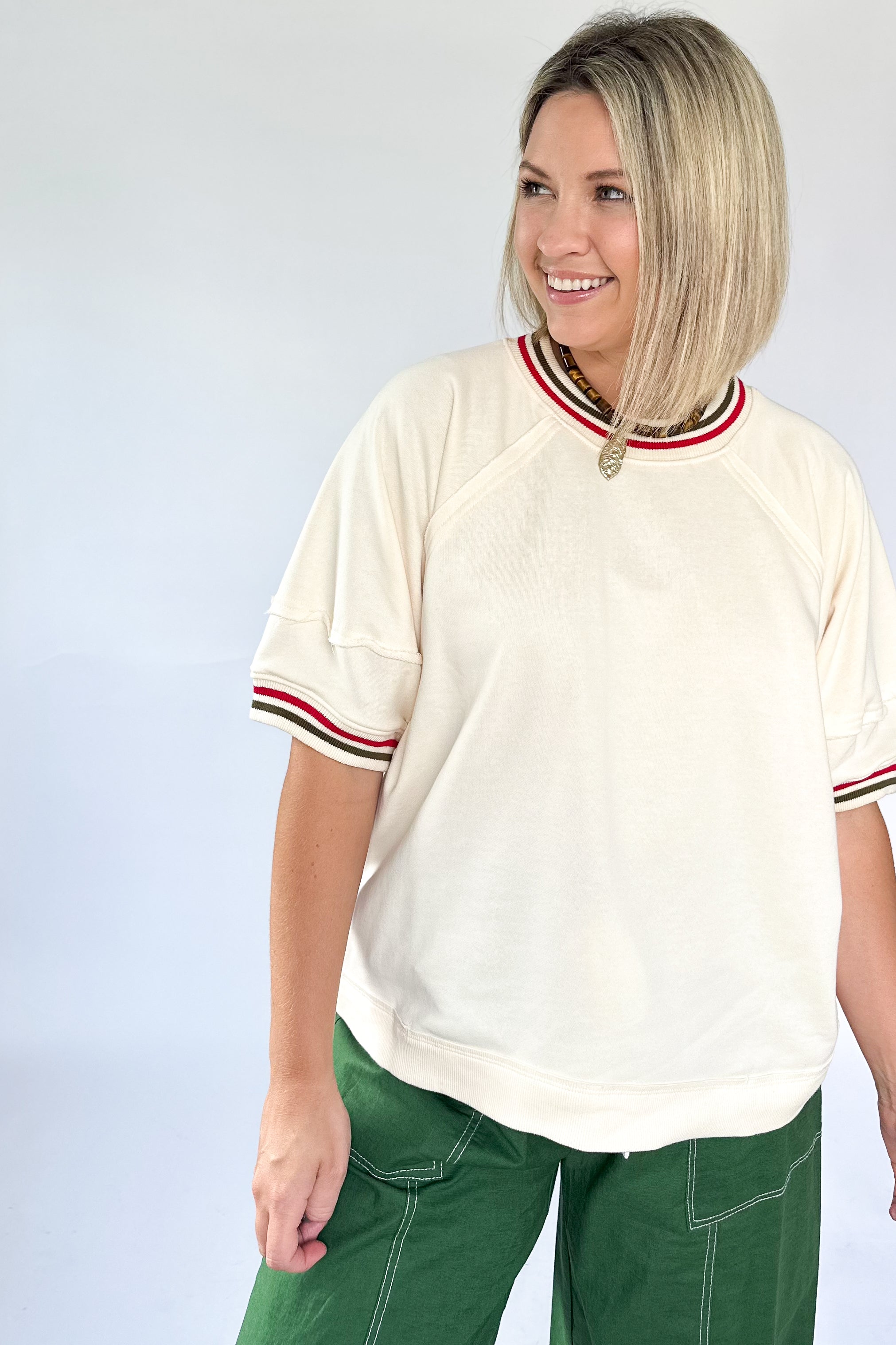 entro ivory tee with stripes
