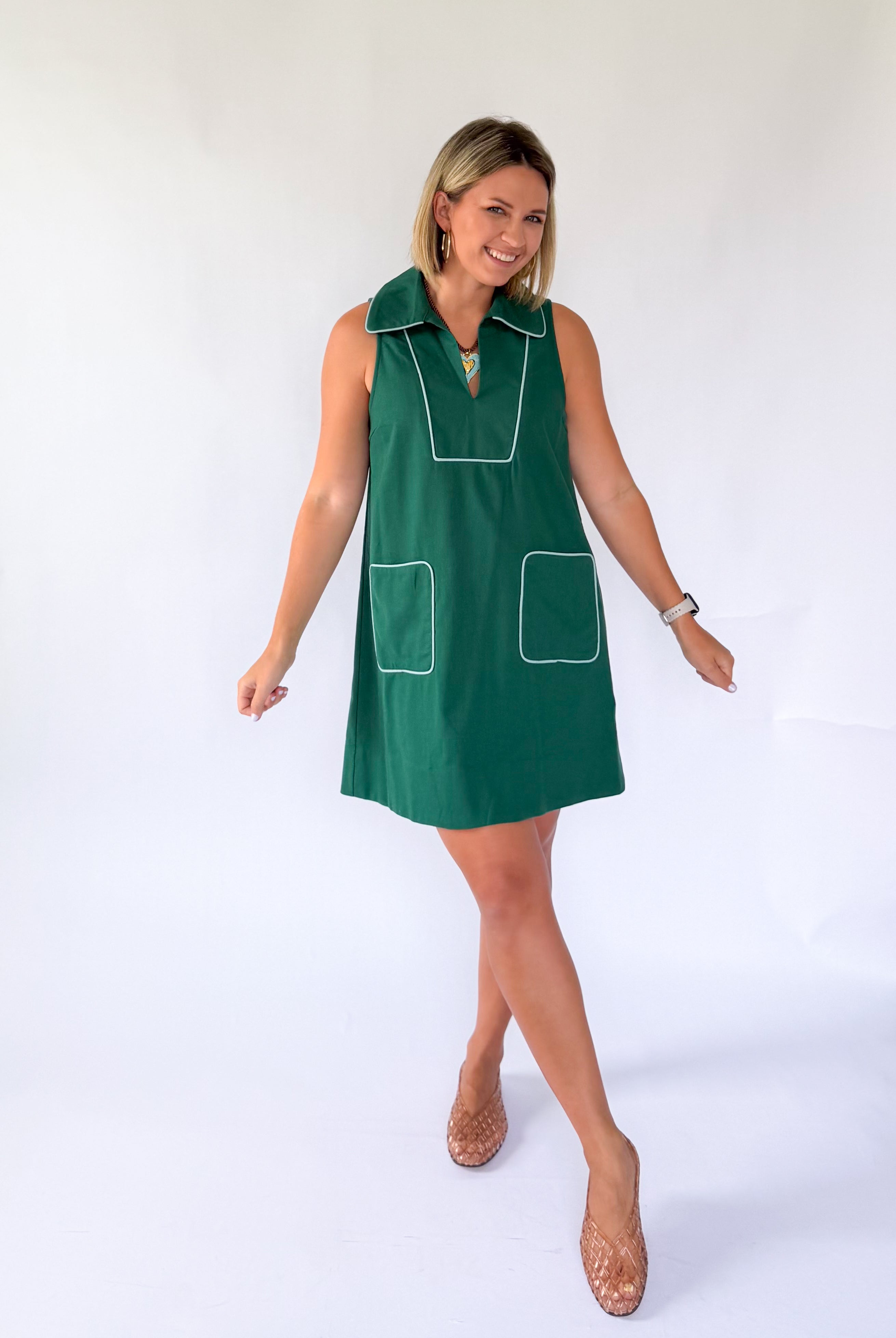 entro hunter green linen mini dress