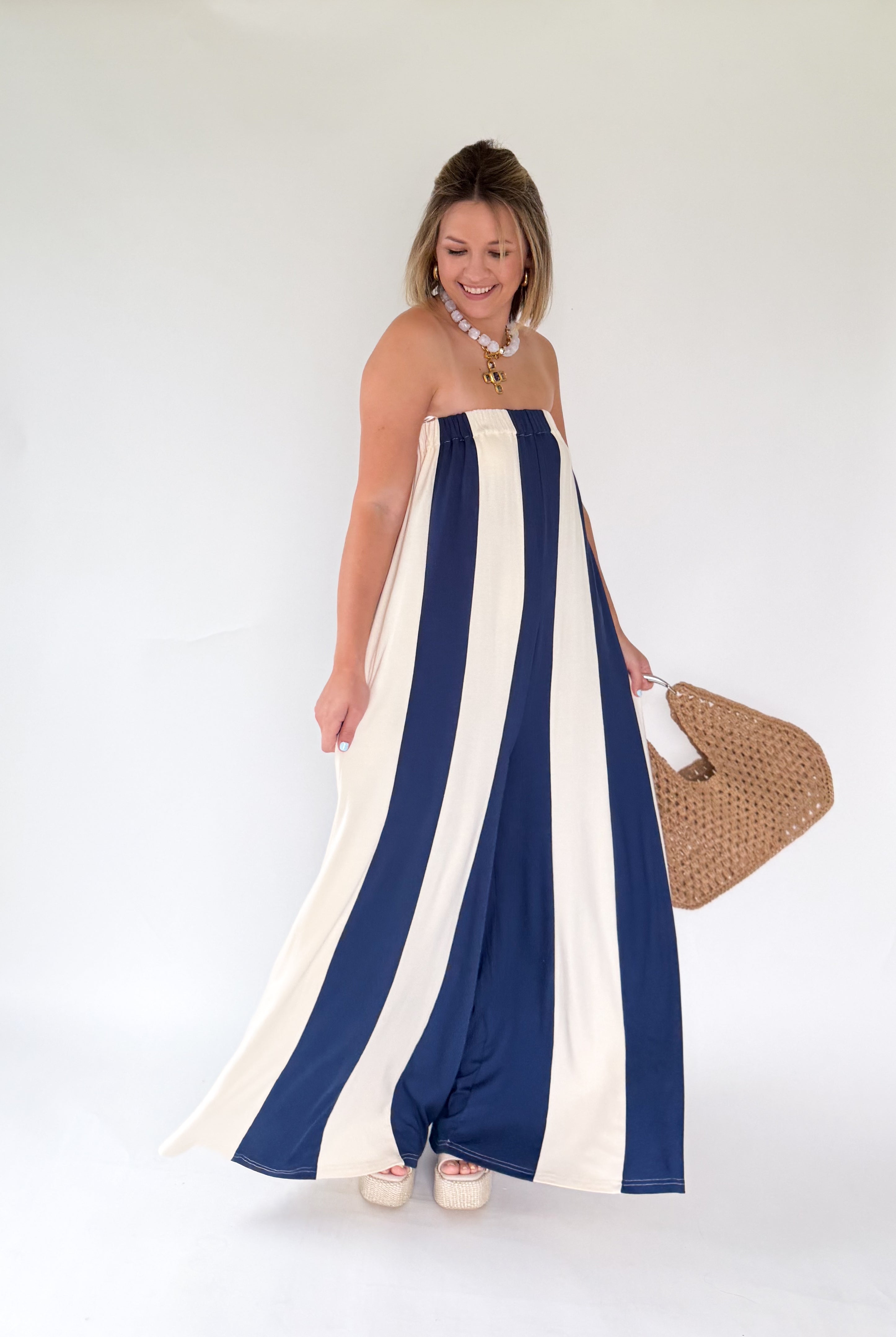by together navy & ivory tube jumpsuit