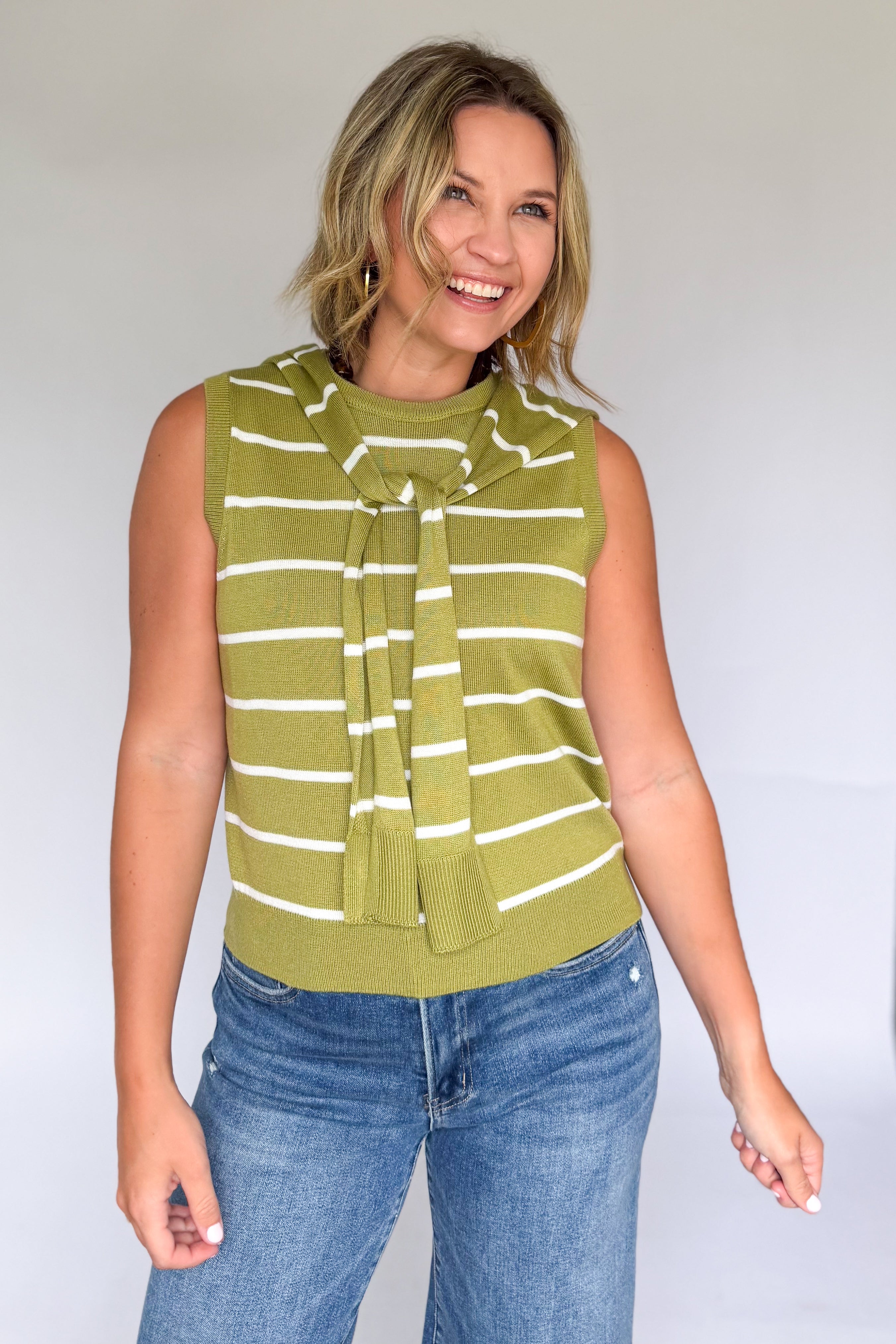entro chartreuse stripe tank with tie