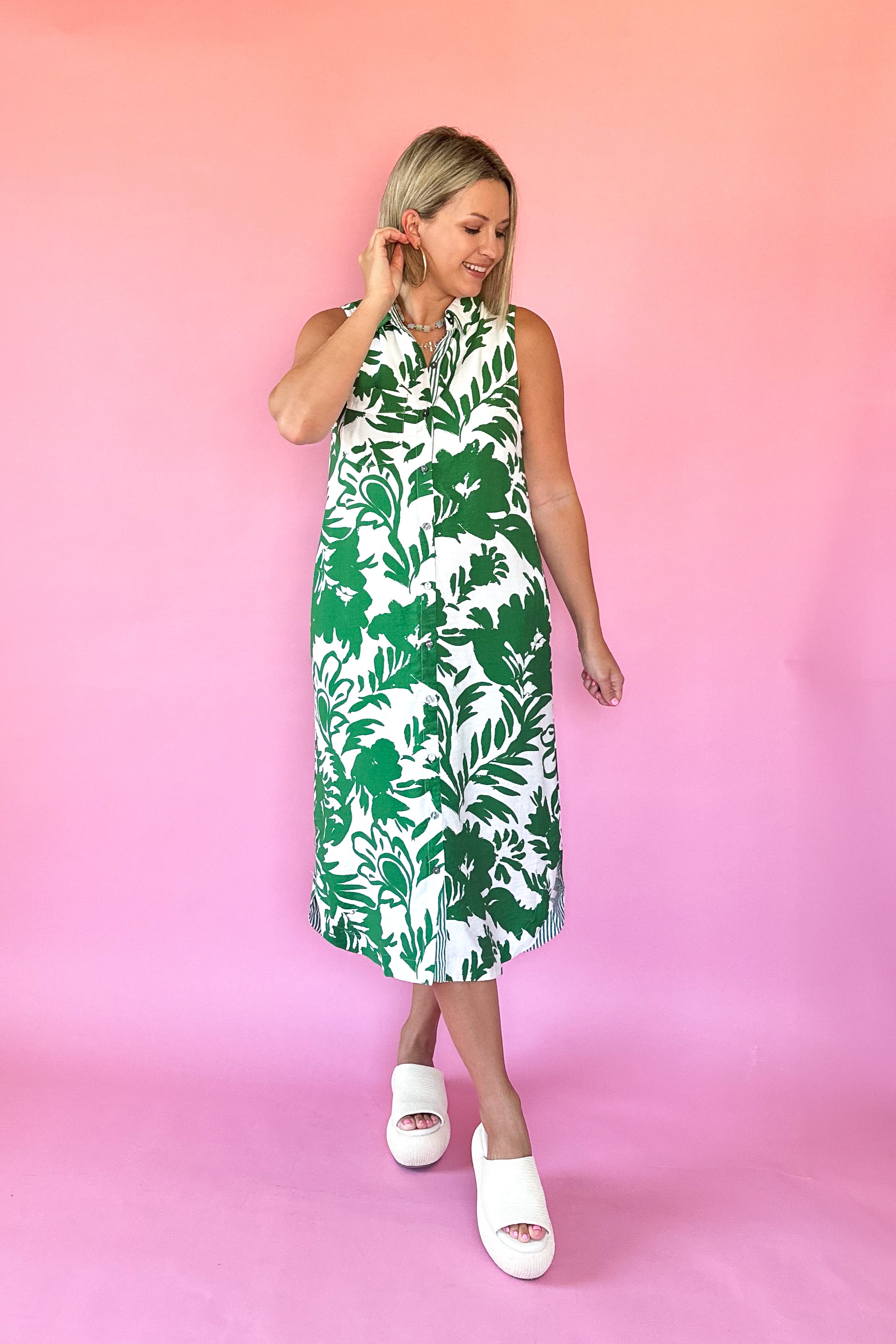entro green & white midi dress