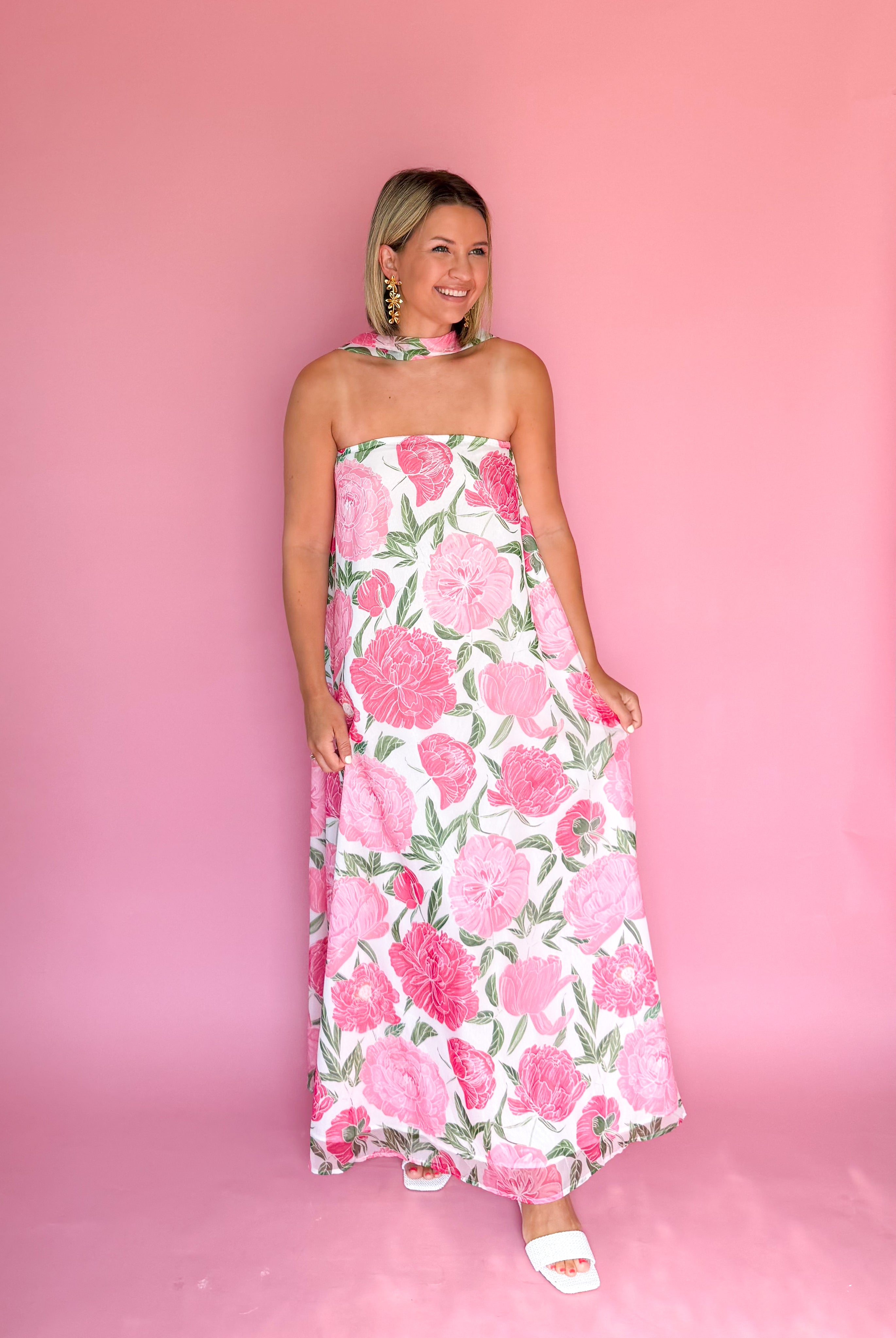 tcec floral maxi dress with neck tie