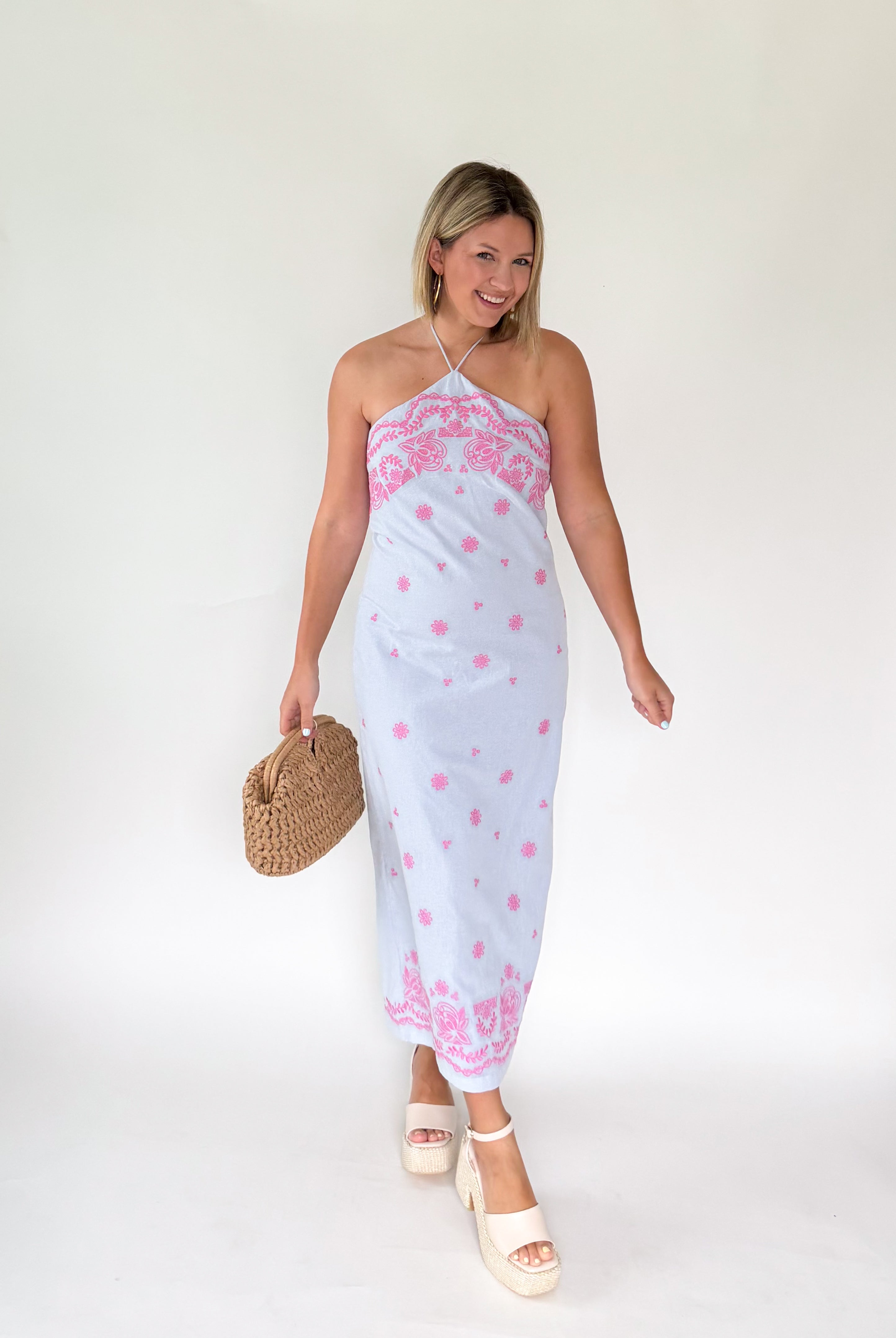 MABLE EMBROIDERED HALTER MIDI