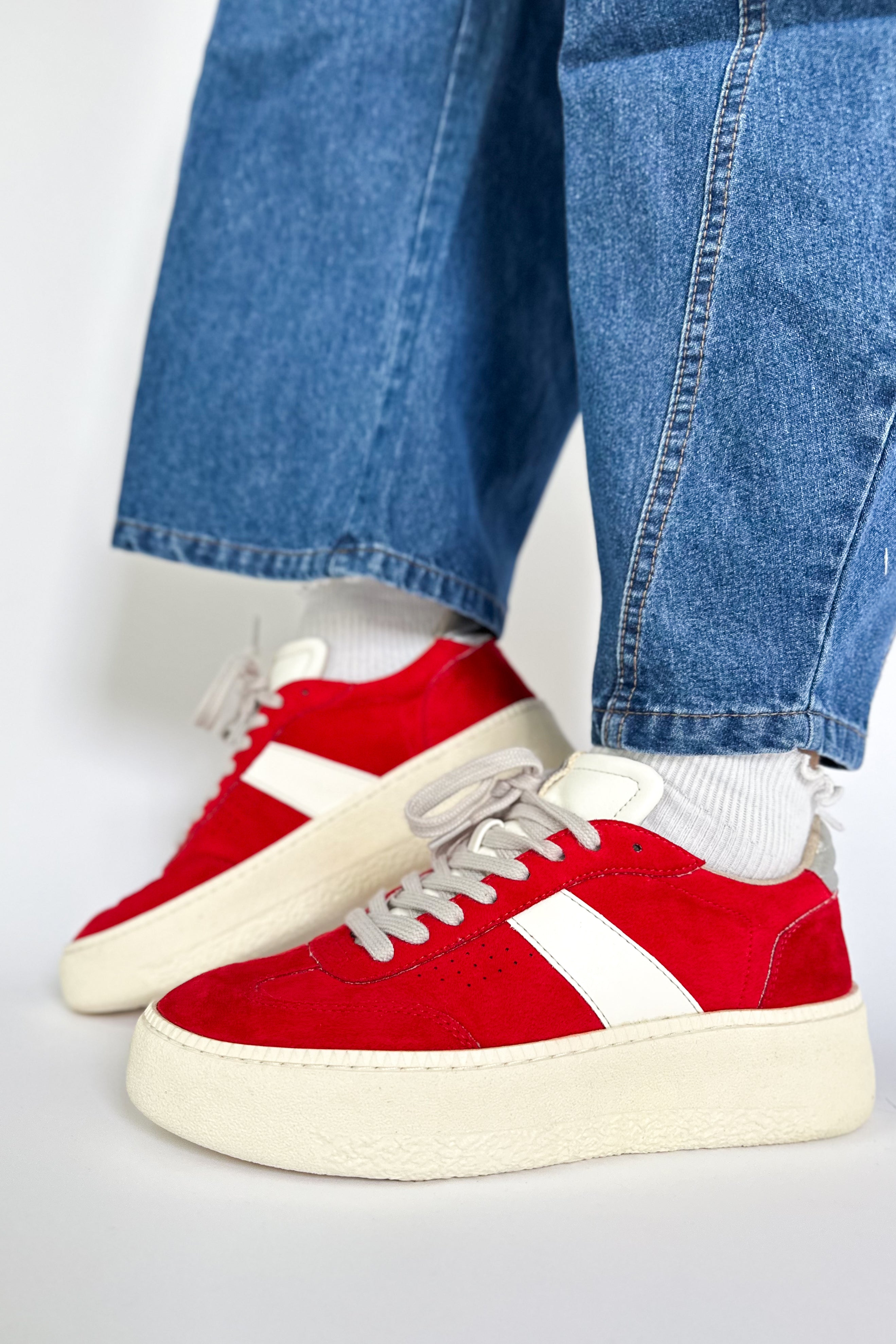 shu shop red sneakers
