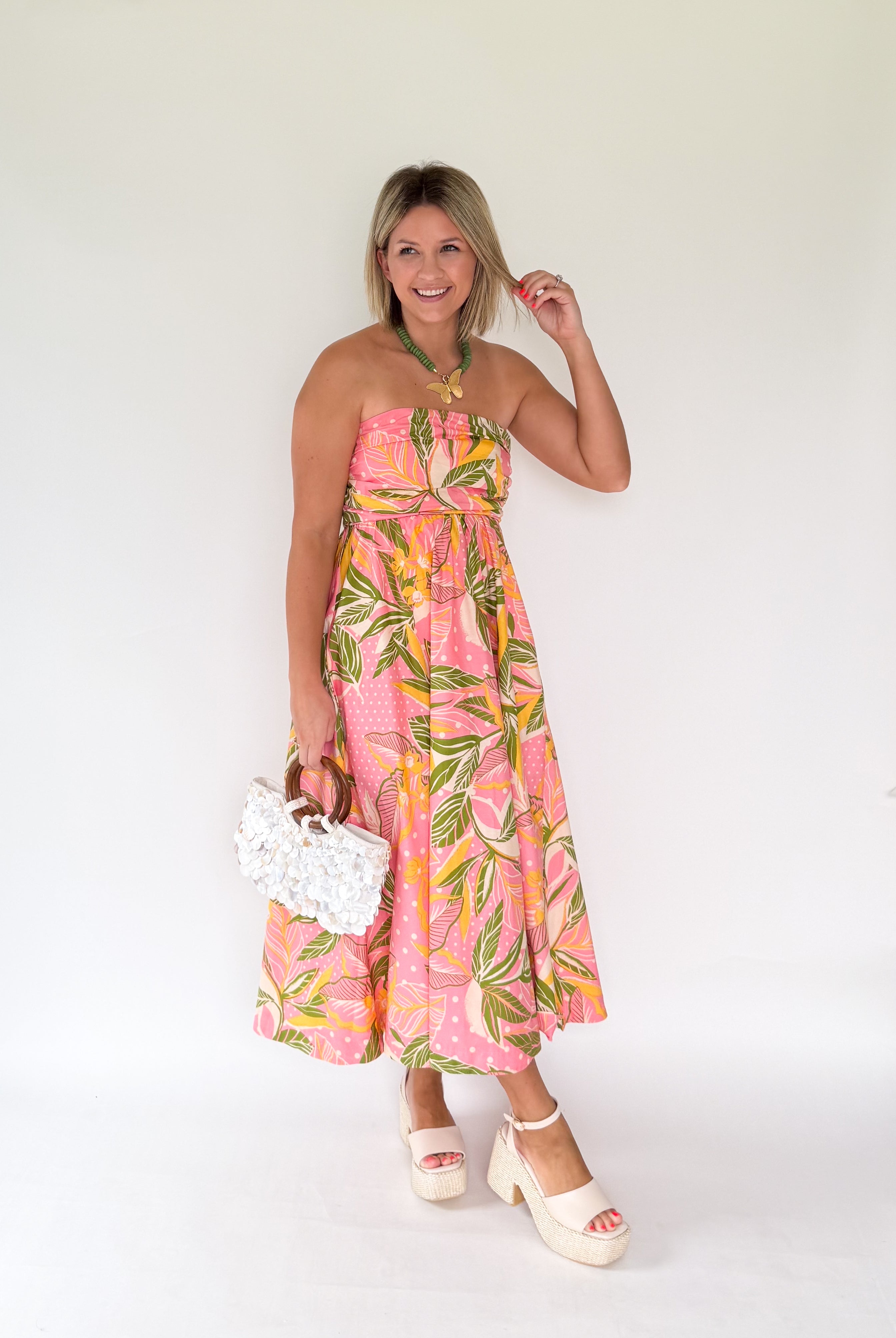 olivaceous floral midi dress