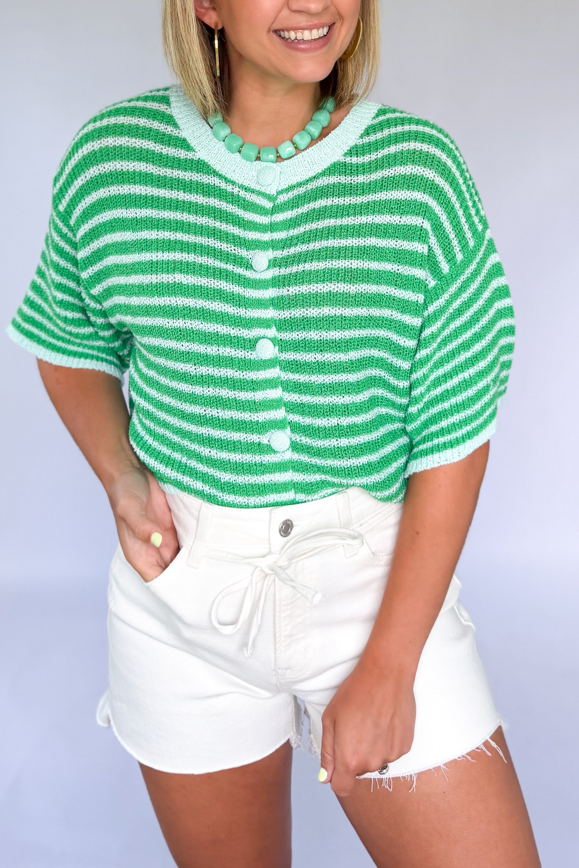 entro green and blue strip cardigan