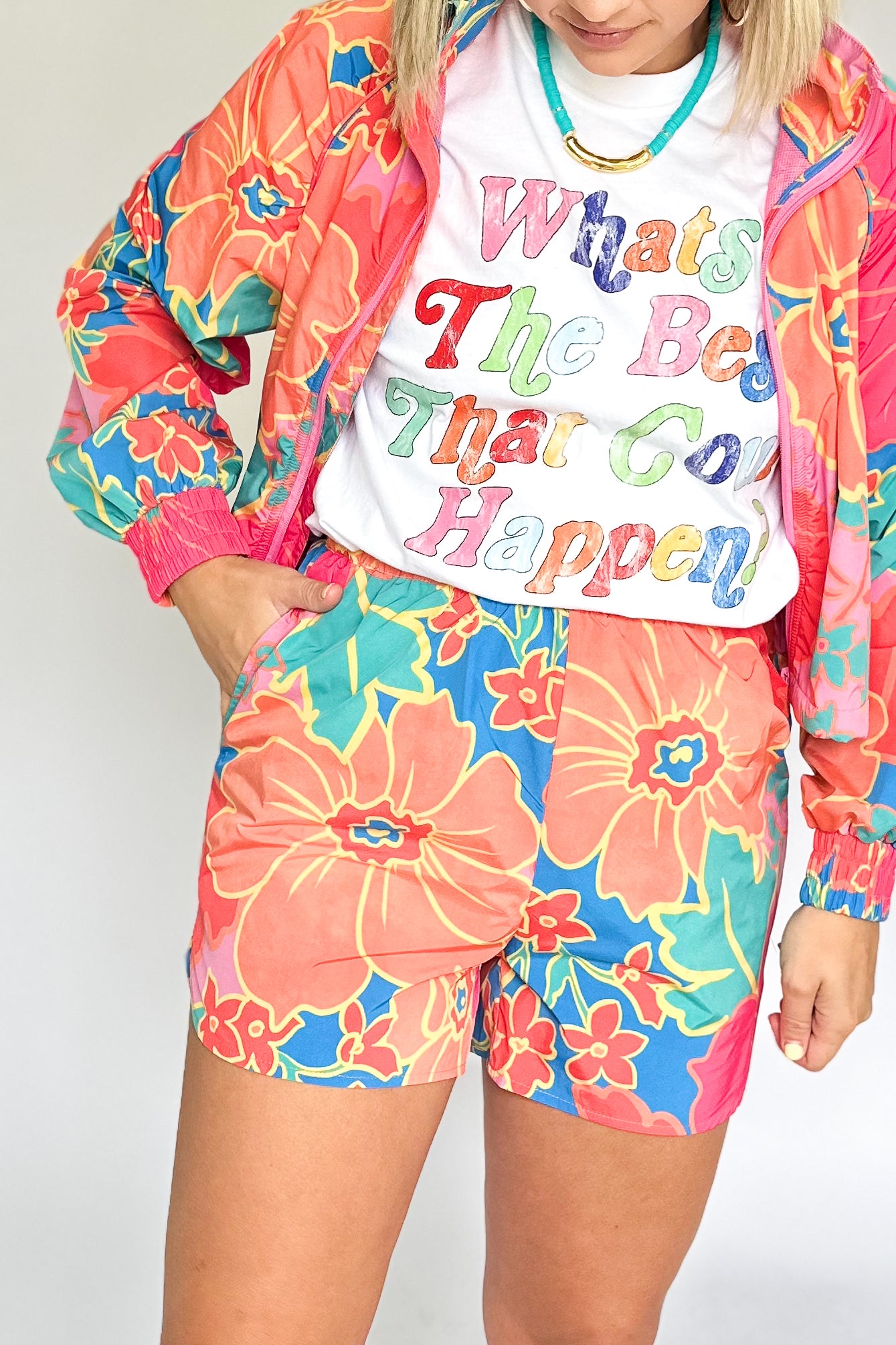 weekender windbreaker floral shorts by karlie