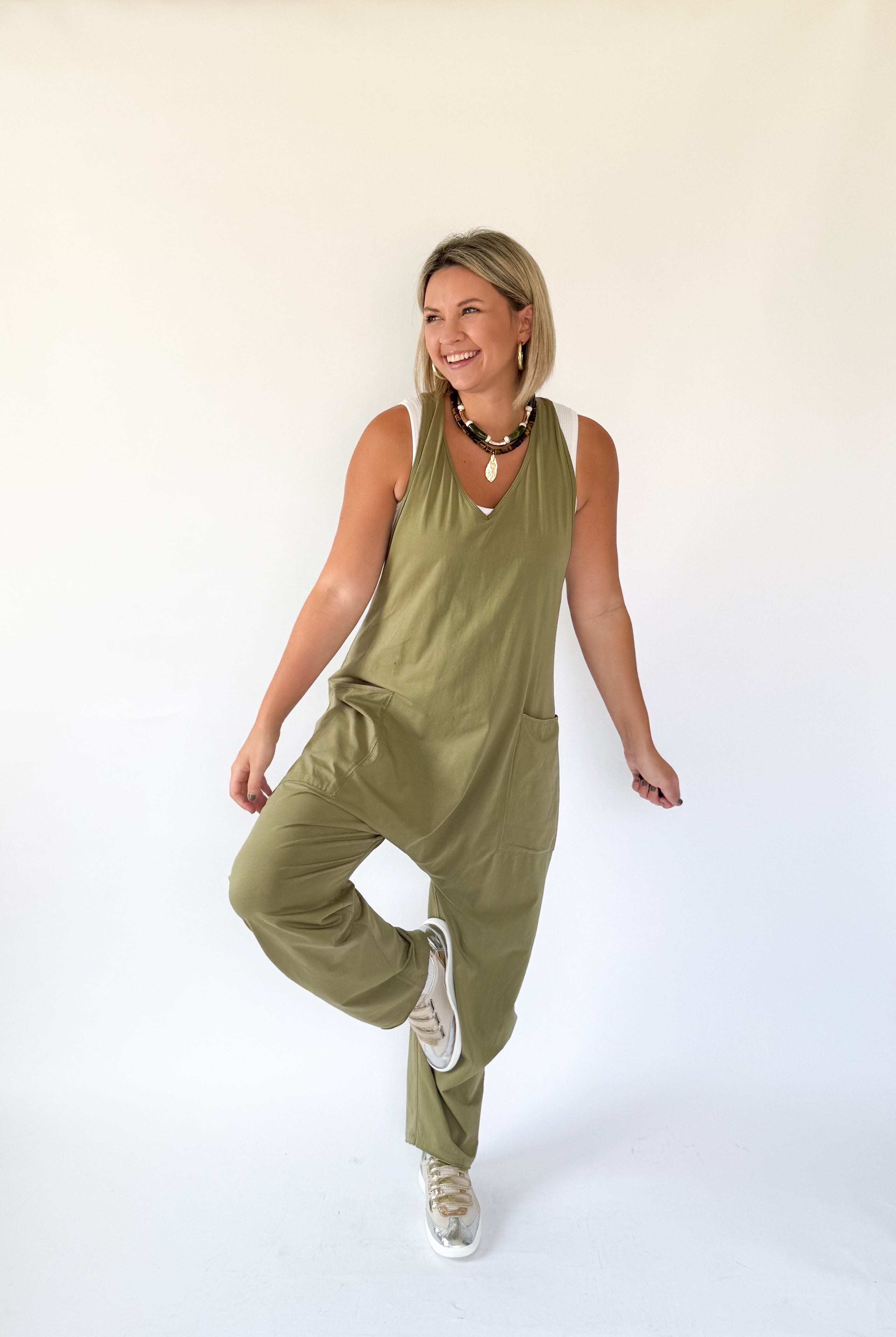free people dupe olive jumpsuit