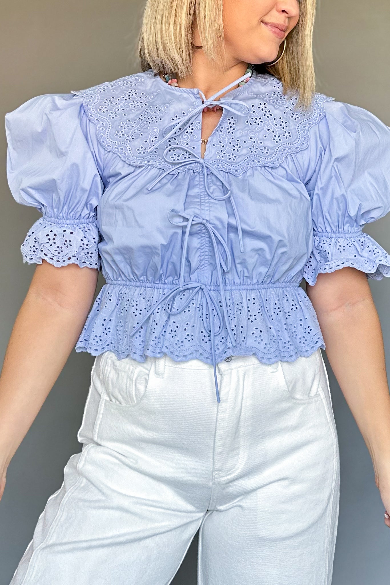 sofie the label periwinkle tie up top