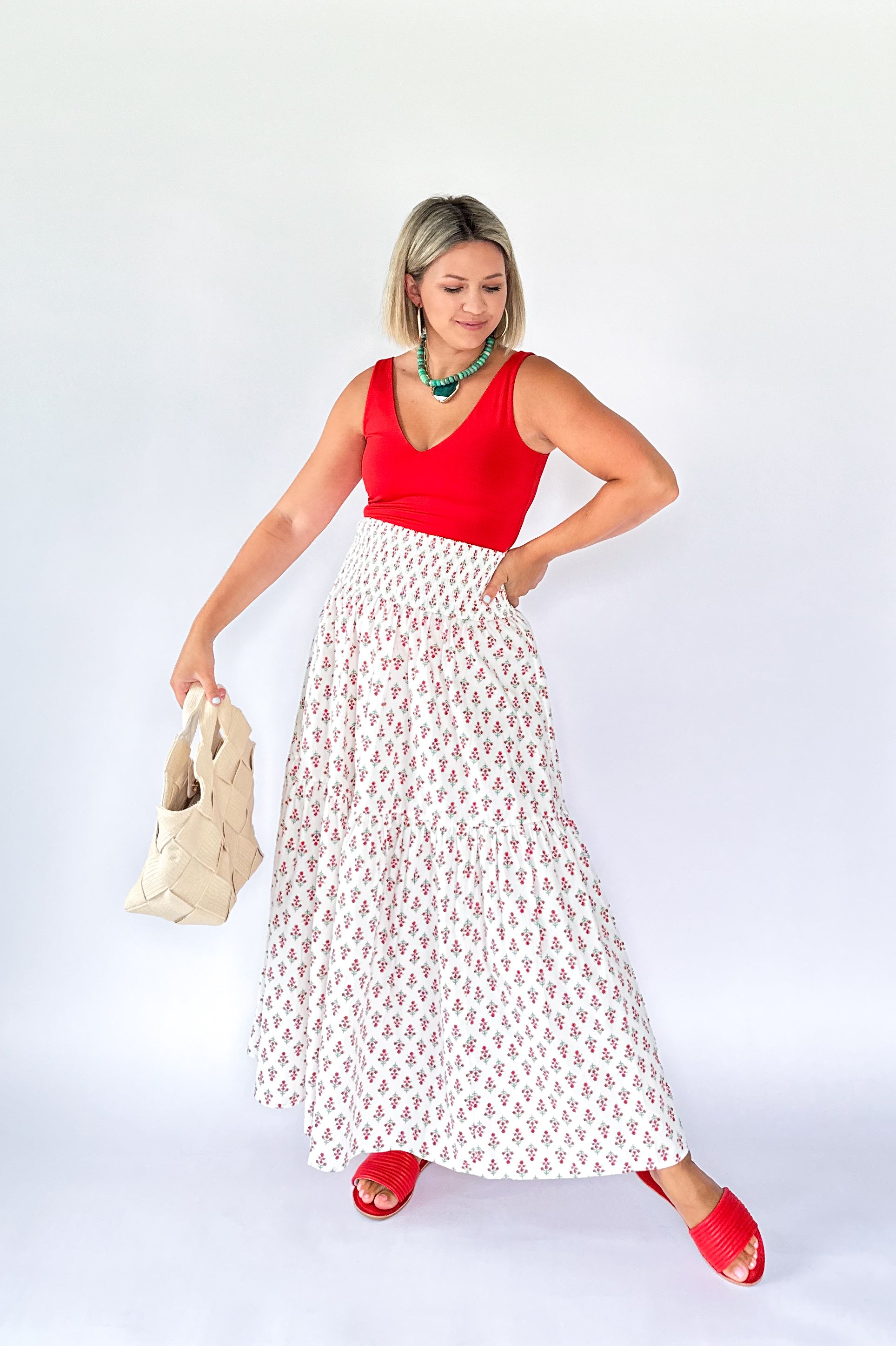 Digital Floral Smocked Maxi Skirt By Karlie