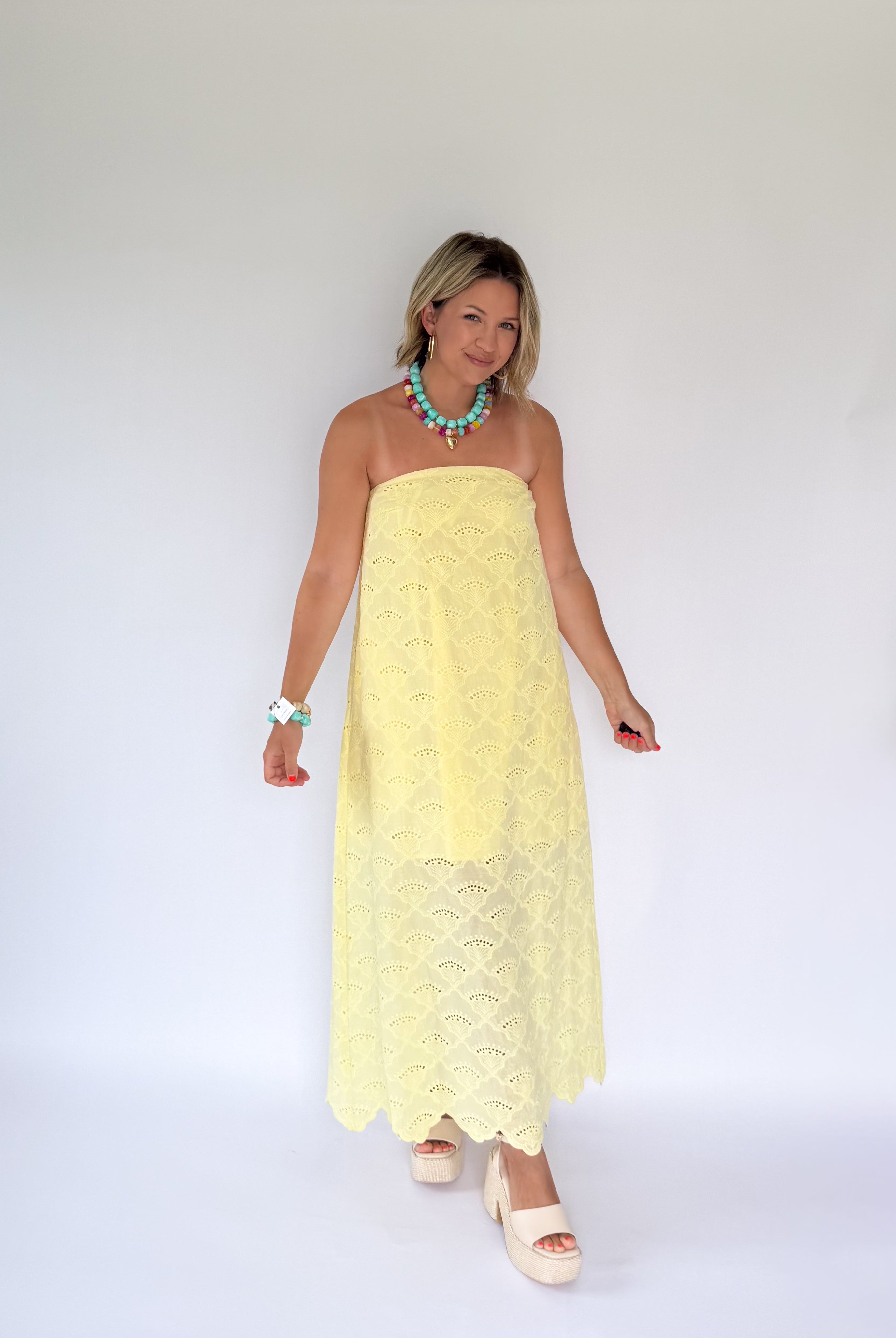 entro butter eyelet strapless maxi dress