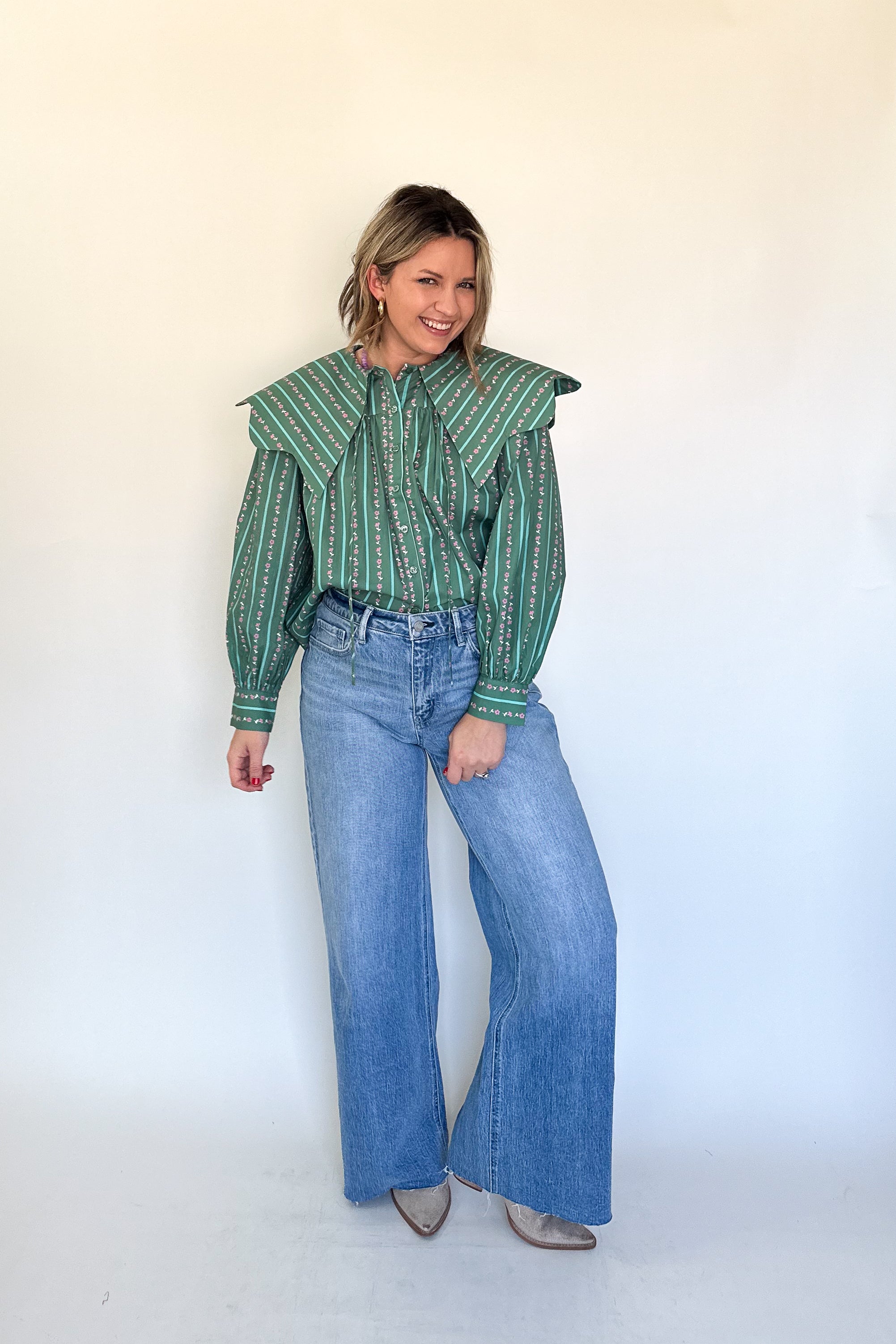 Floral Ditzy Peter Pan Collar Top By Karlie