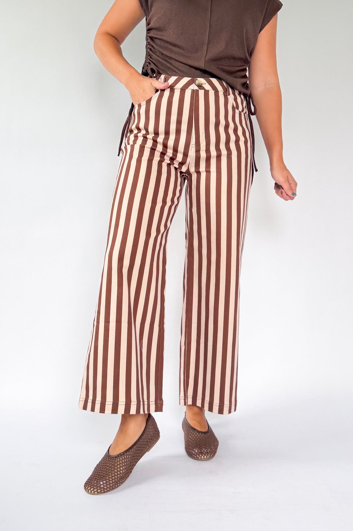entro pink and brown stripe wide leg pant