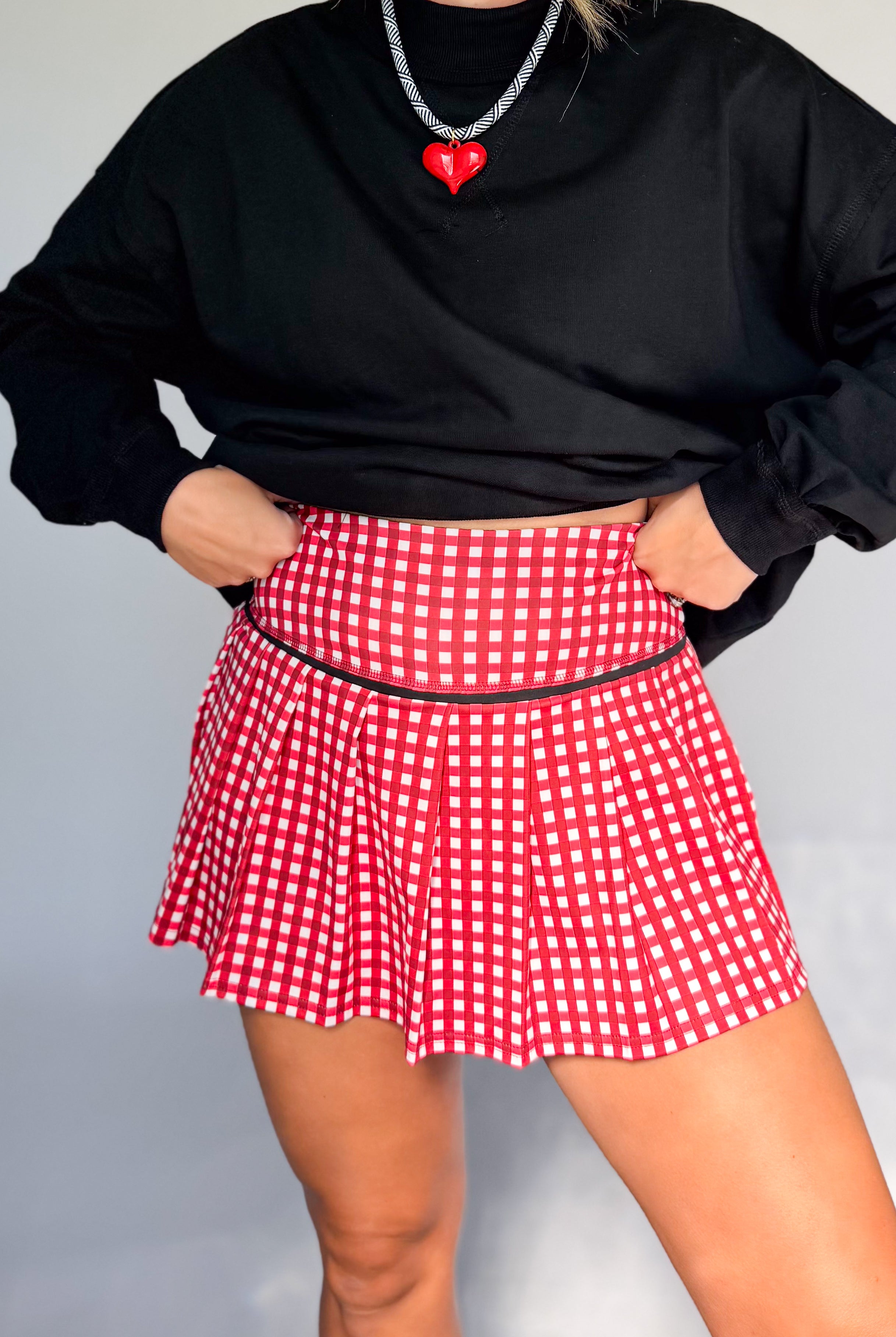 peach love California red checkered athletic skort