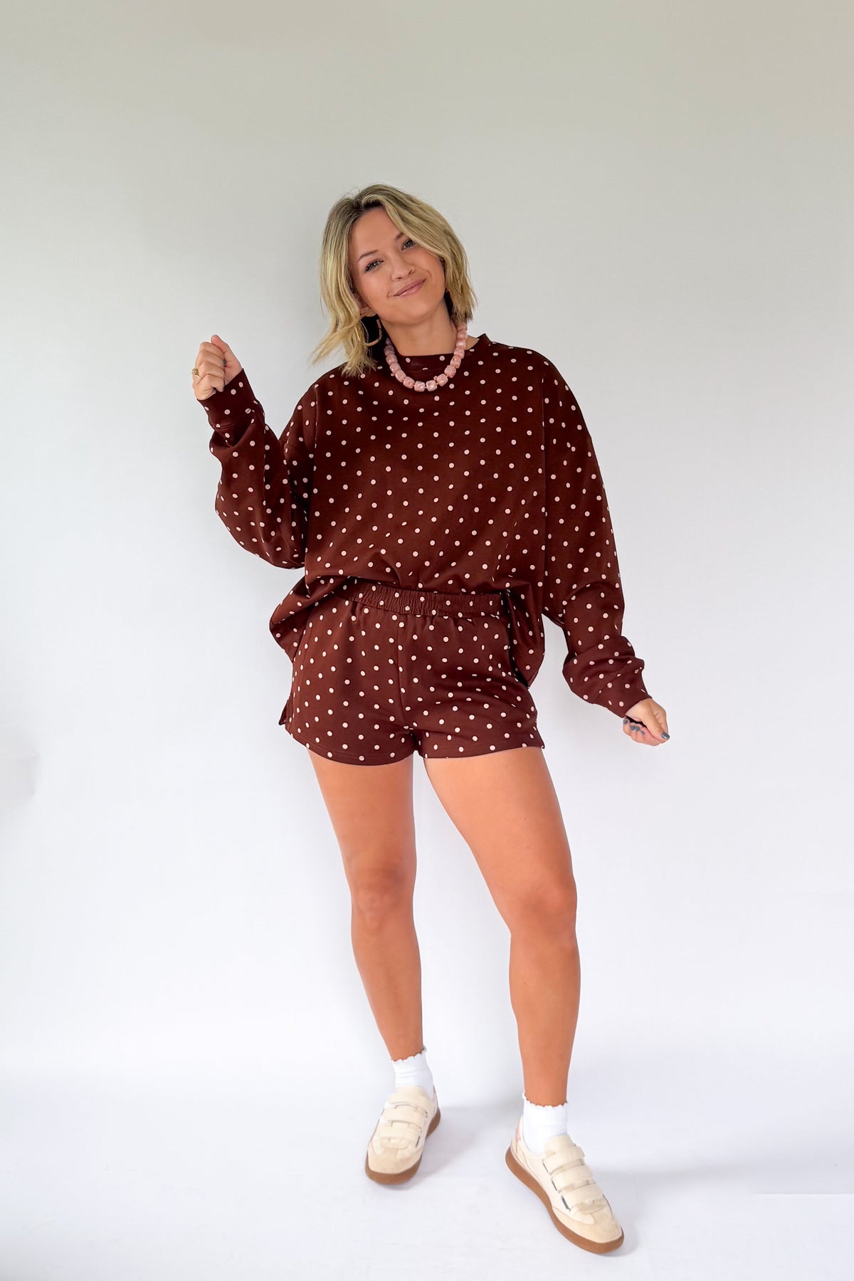 pretty follies brown set with pink polka dots