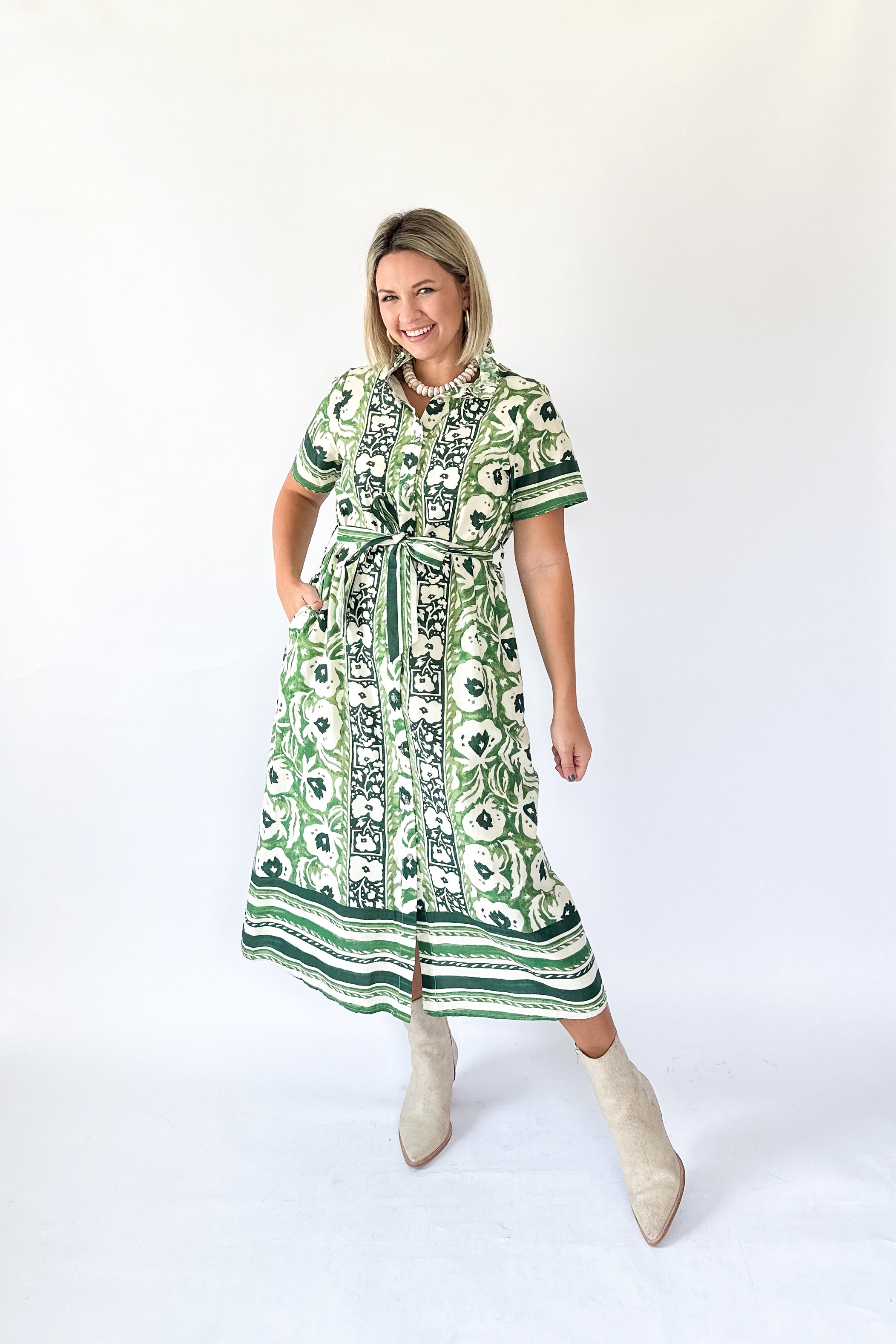entro green printed maxi dress