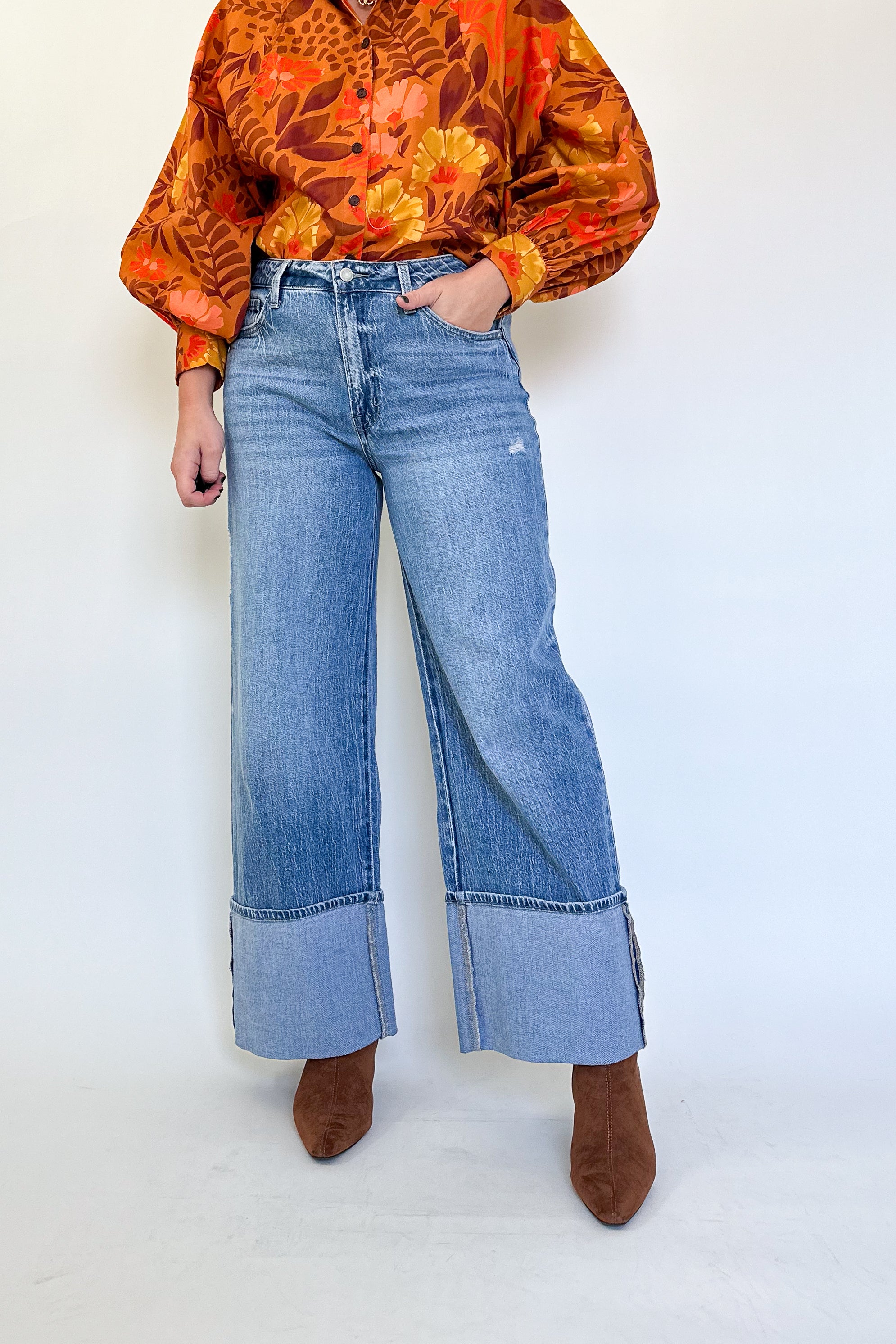 Olivia High Rise Wide Leg Cuffed Jean By Vervet