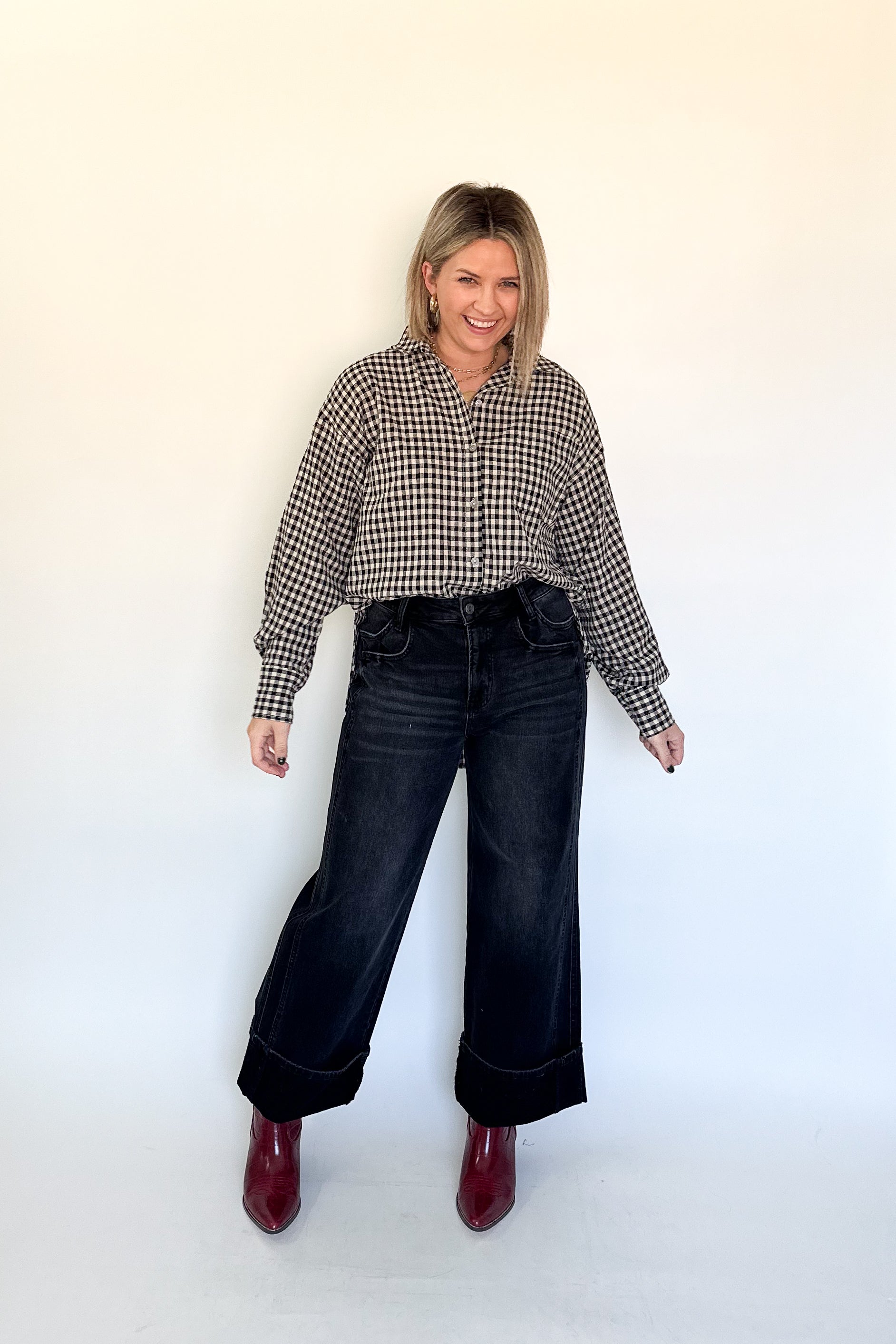 olivaceous gingham top