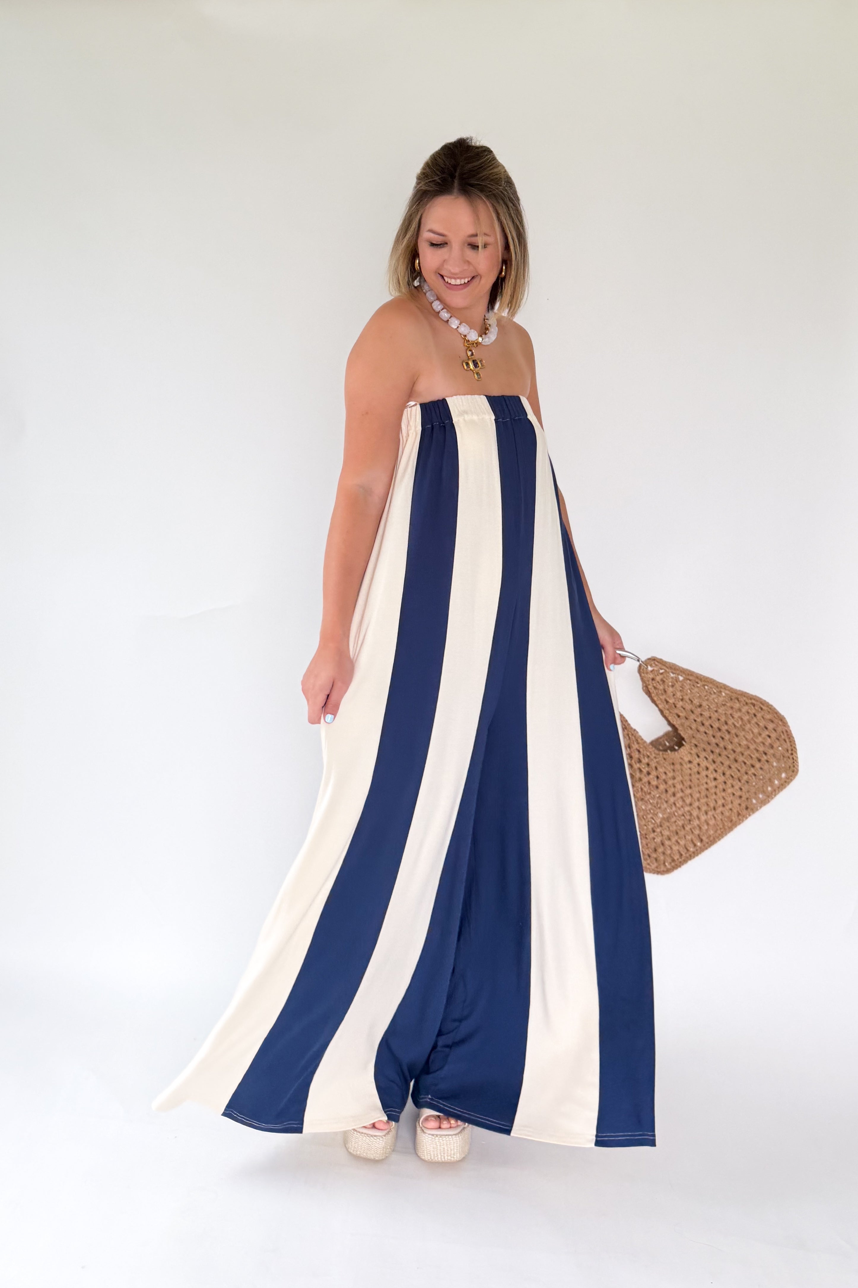 by together navy & ivory tube jumpsuit
