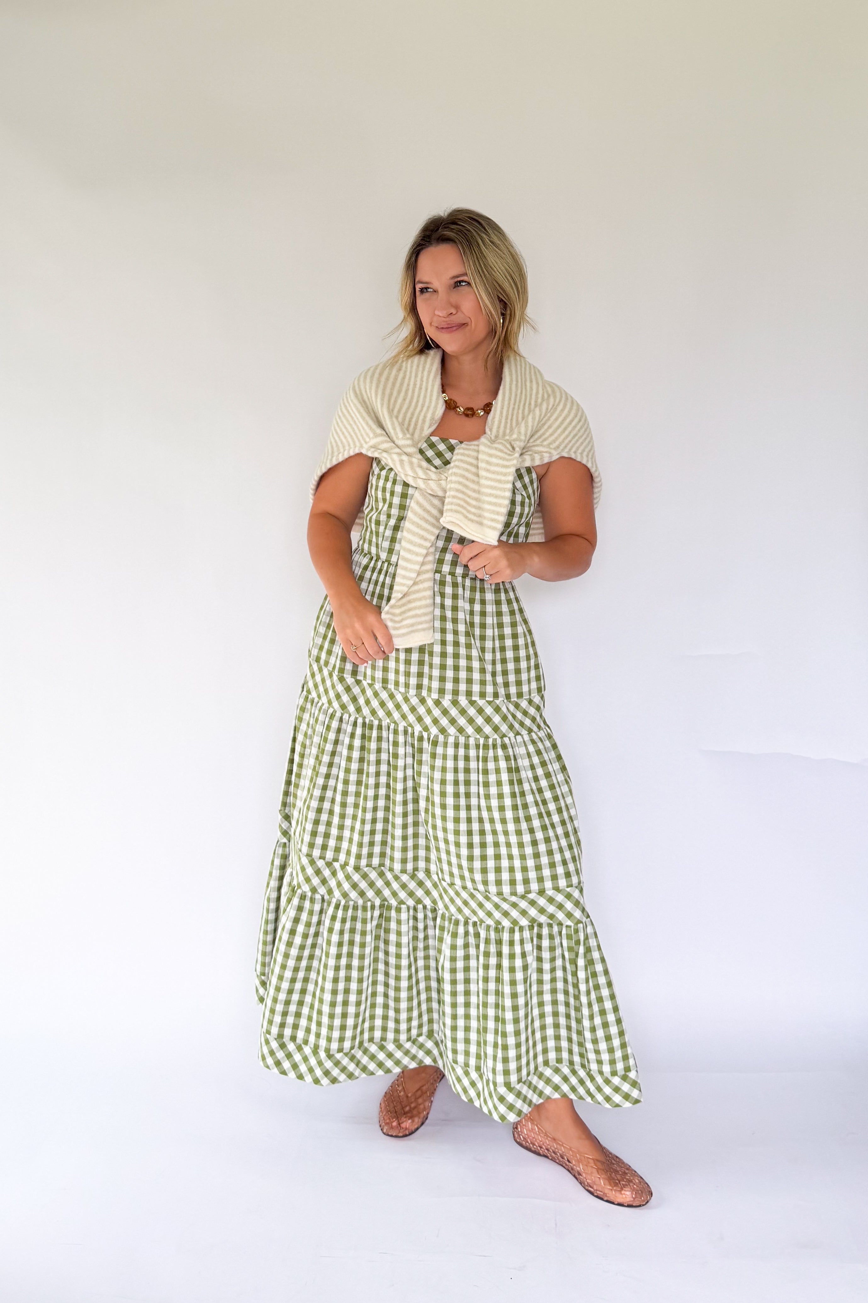 things between tan and white stripe cardigan