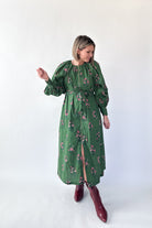 entro green floral zip up midi dress