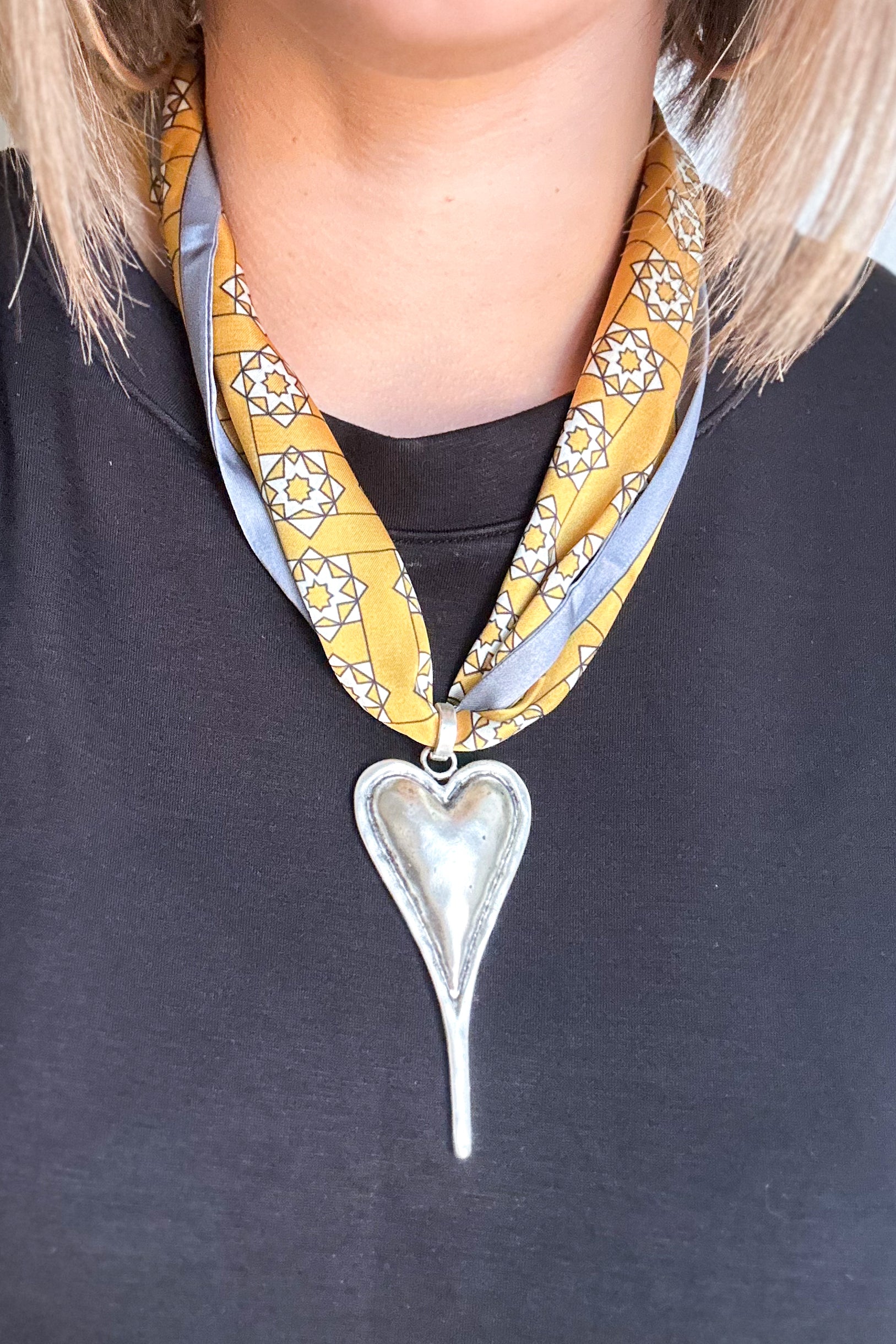 silver heart scarf necklaces