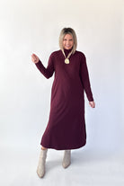 entro burgundy high neck midi dress