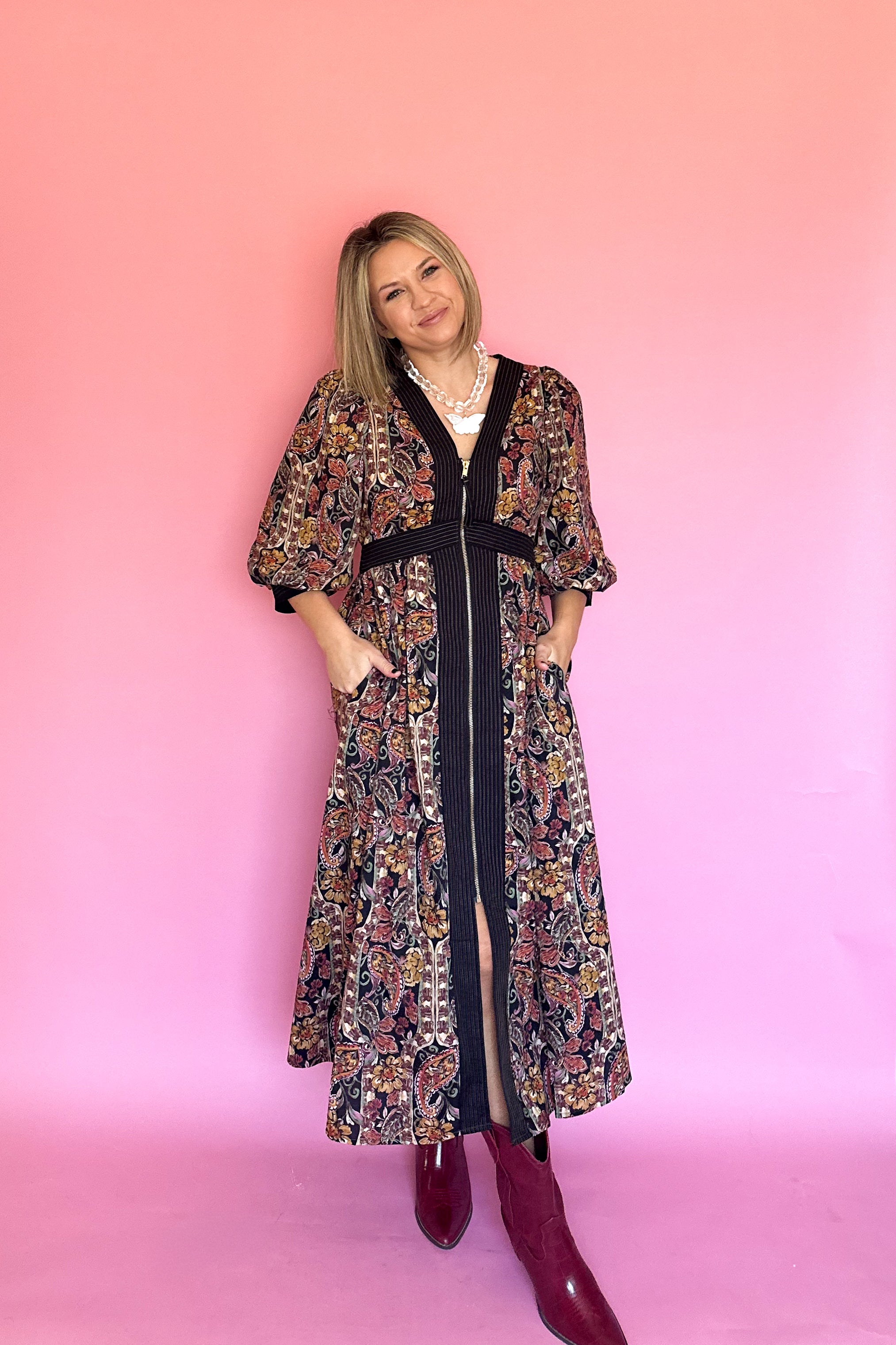 entro floral maxi zip dress