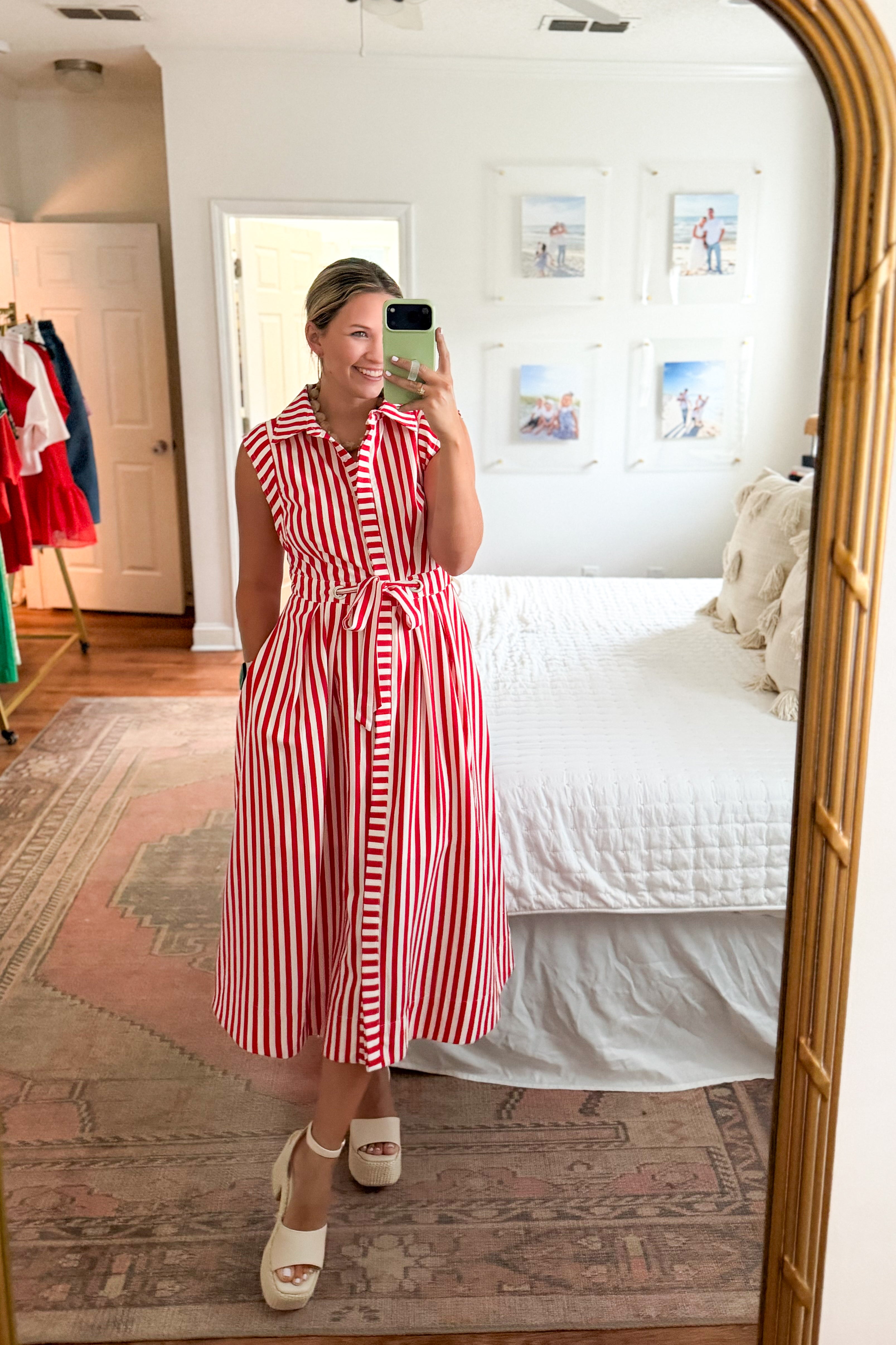 entro red & white stripe maxi dress