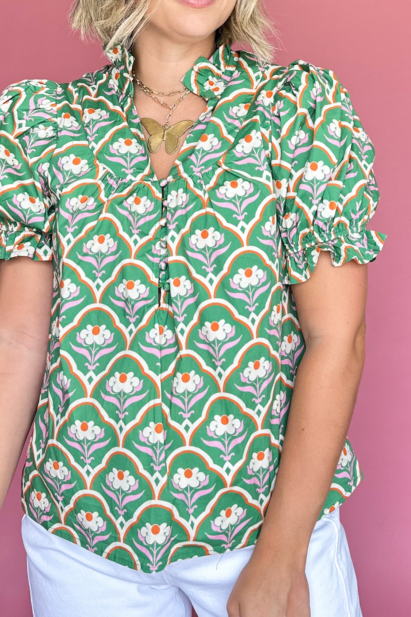 entro green floral print top