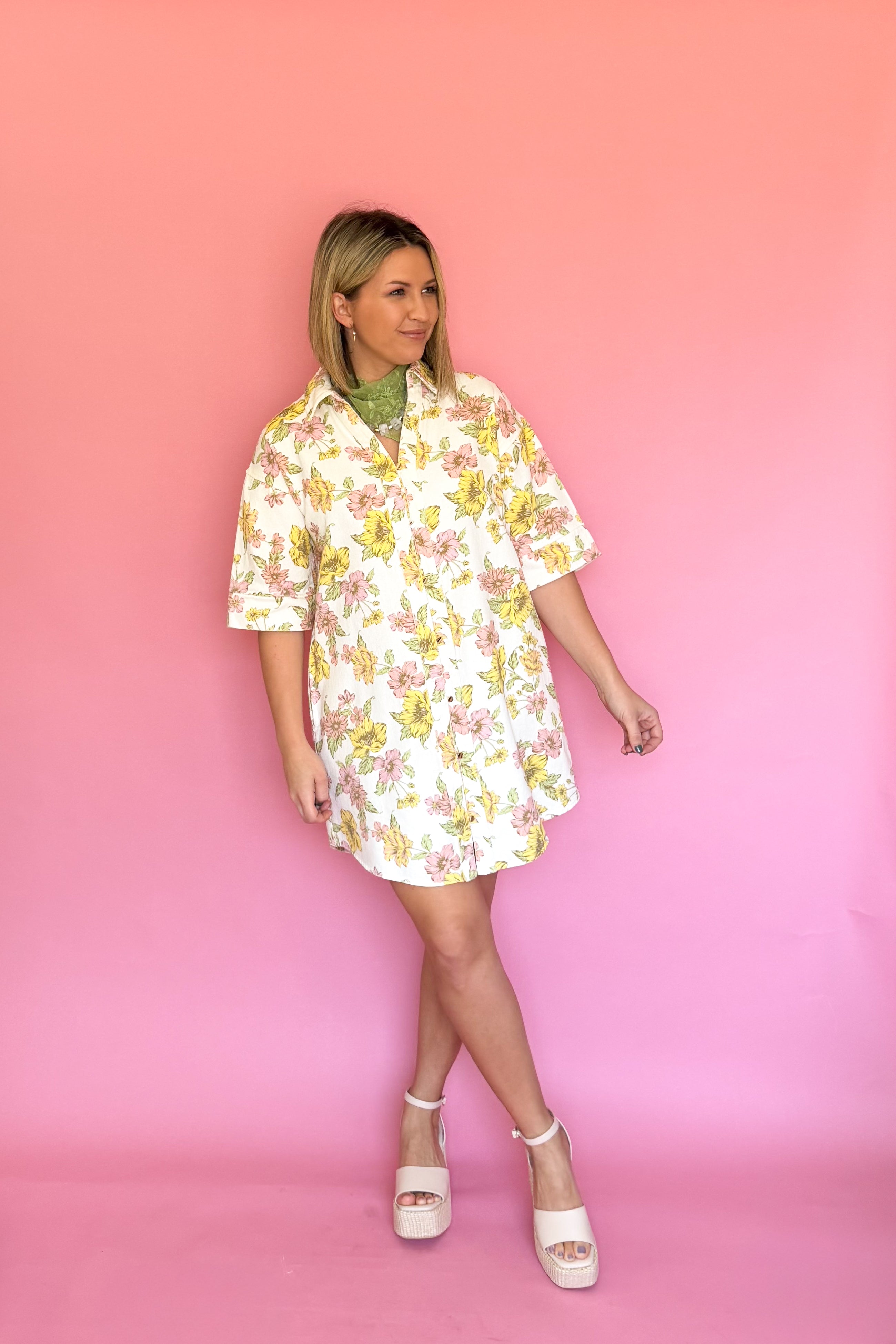 entro floral denim mini dress