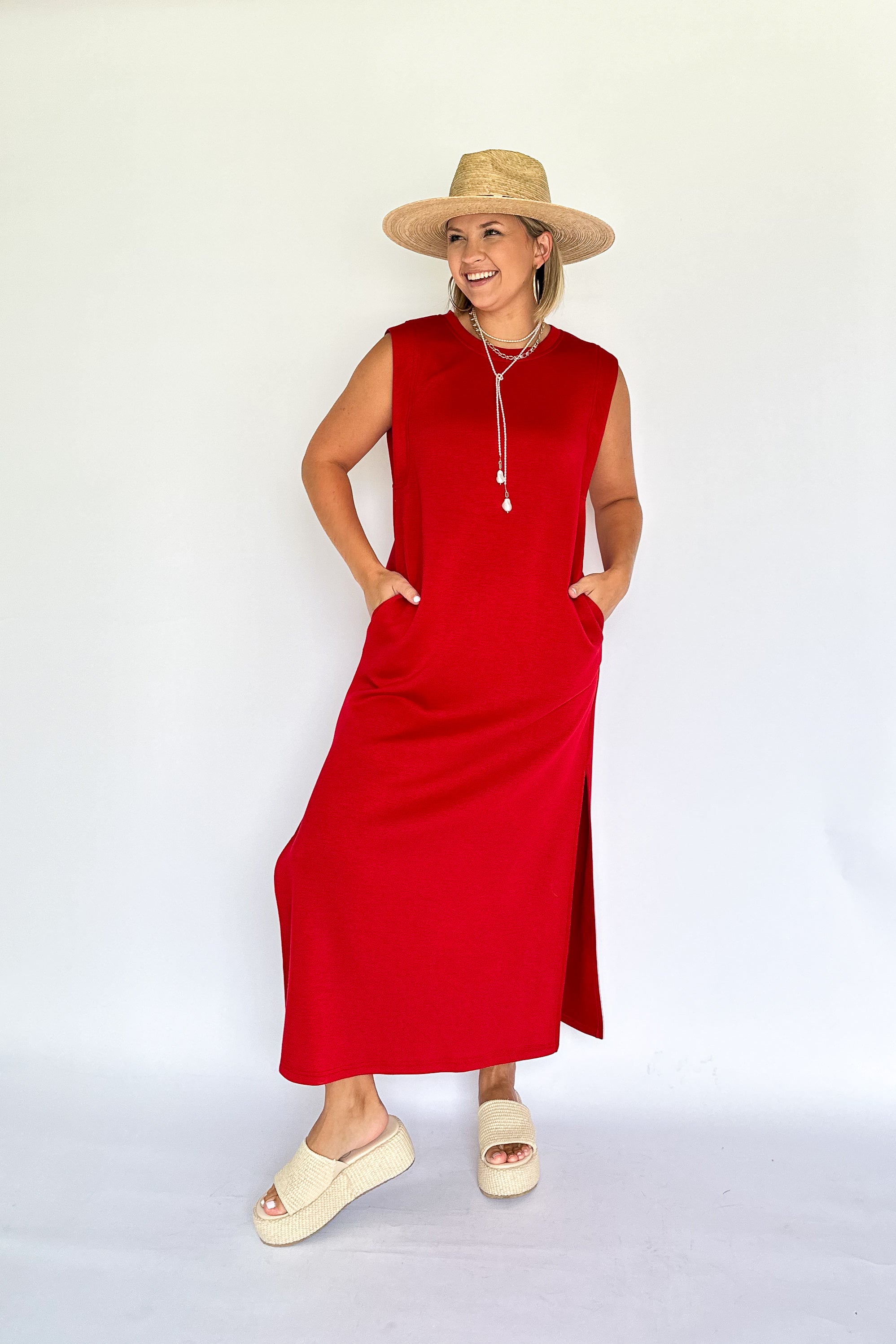 entro scuba red maxi dress