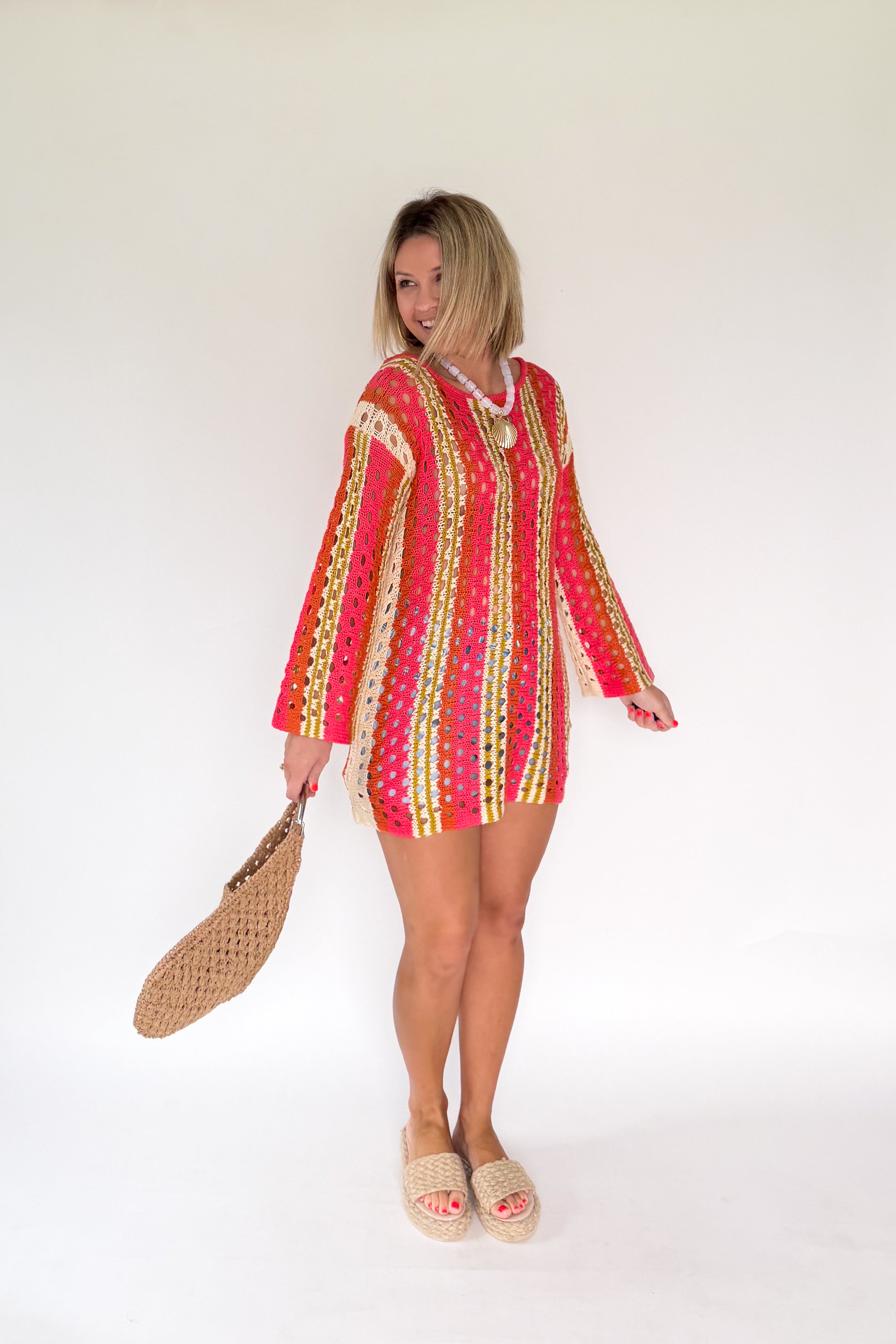 olivaceous stripe cover up dress