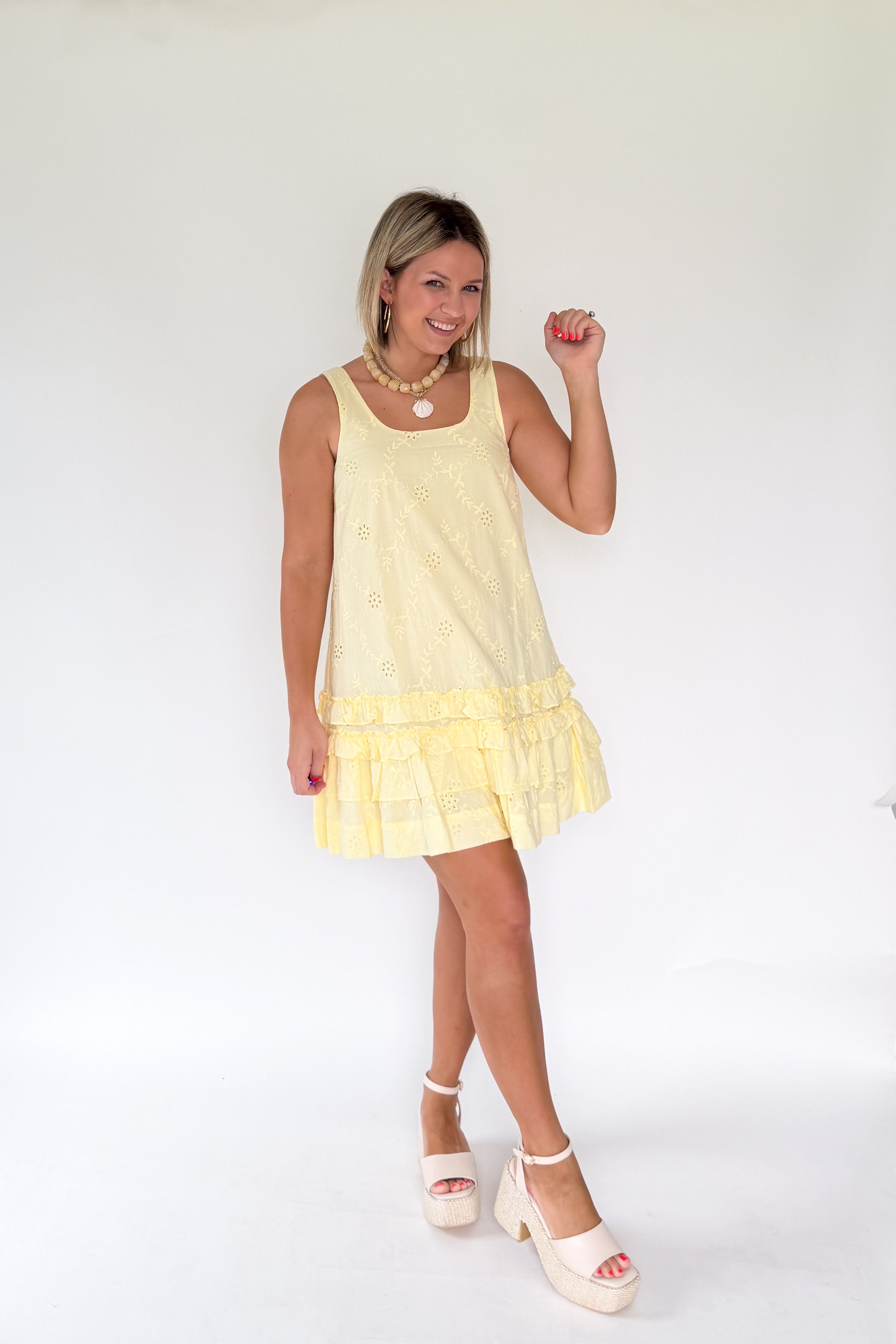 olivaceous butter yellow eyelet mini dress