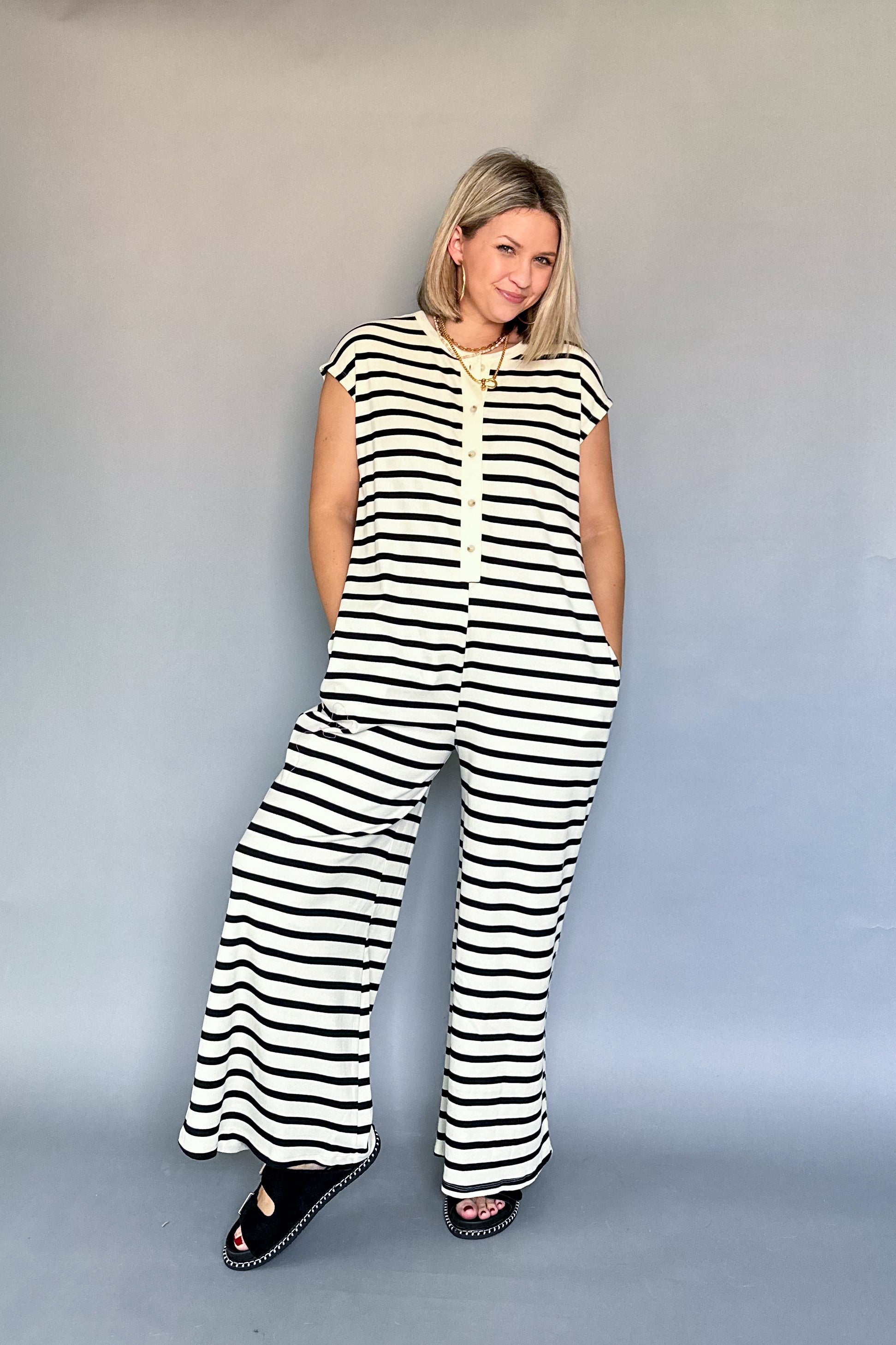 Wishlist black & white stripe jumpsuit