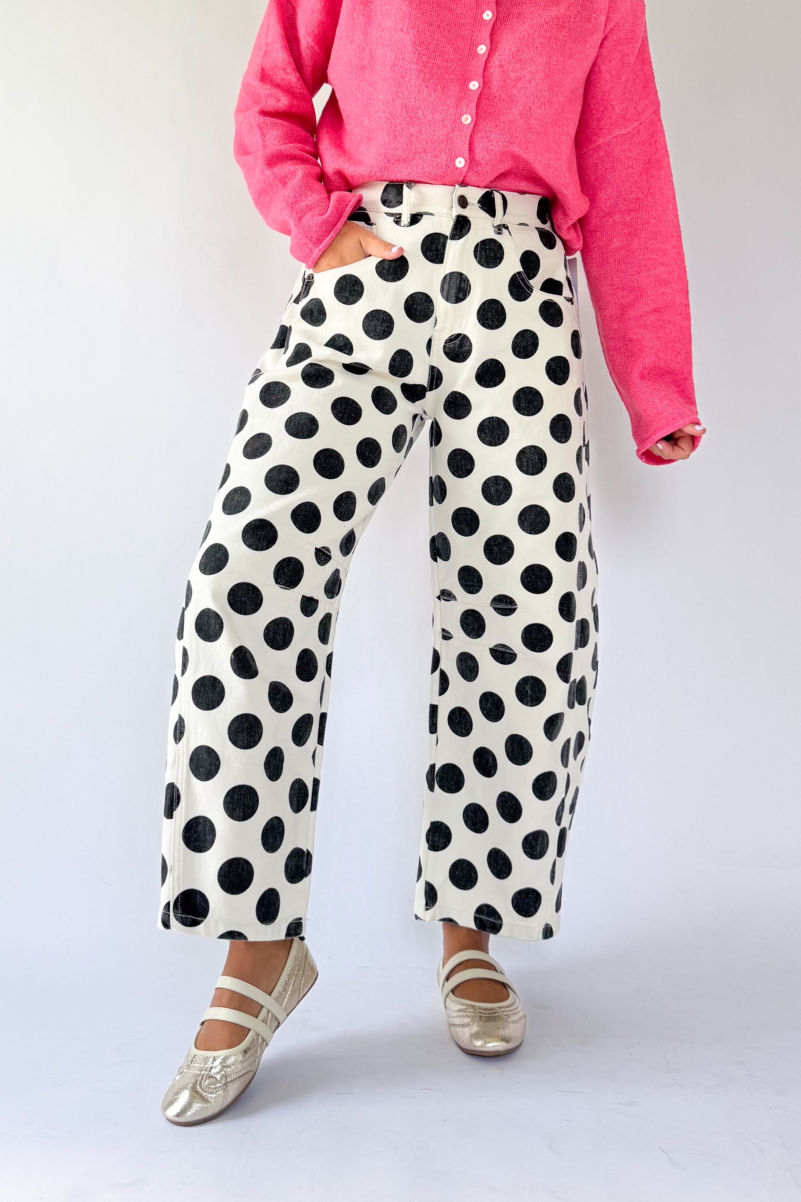 MITTSHOP BLACK & WHITE POLKA DOT BARREL PANT