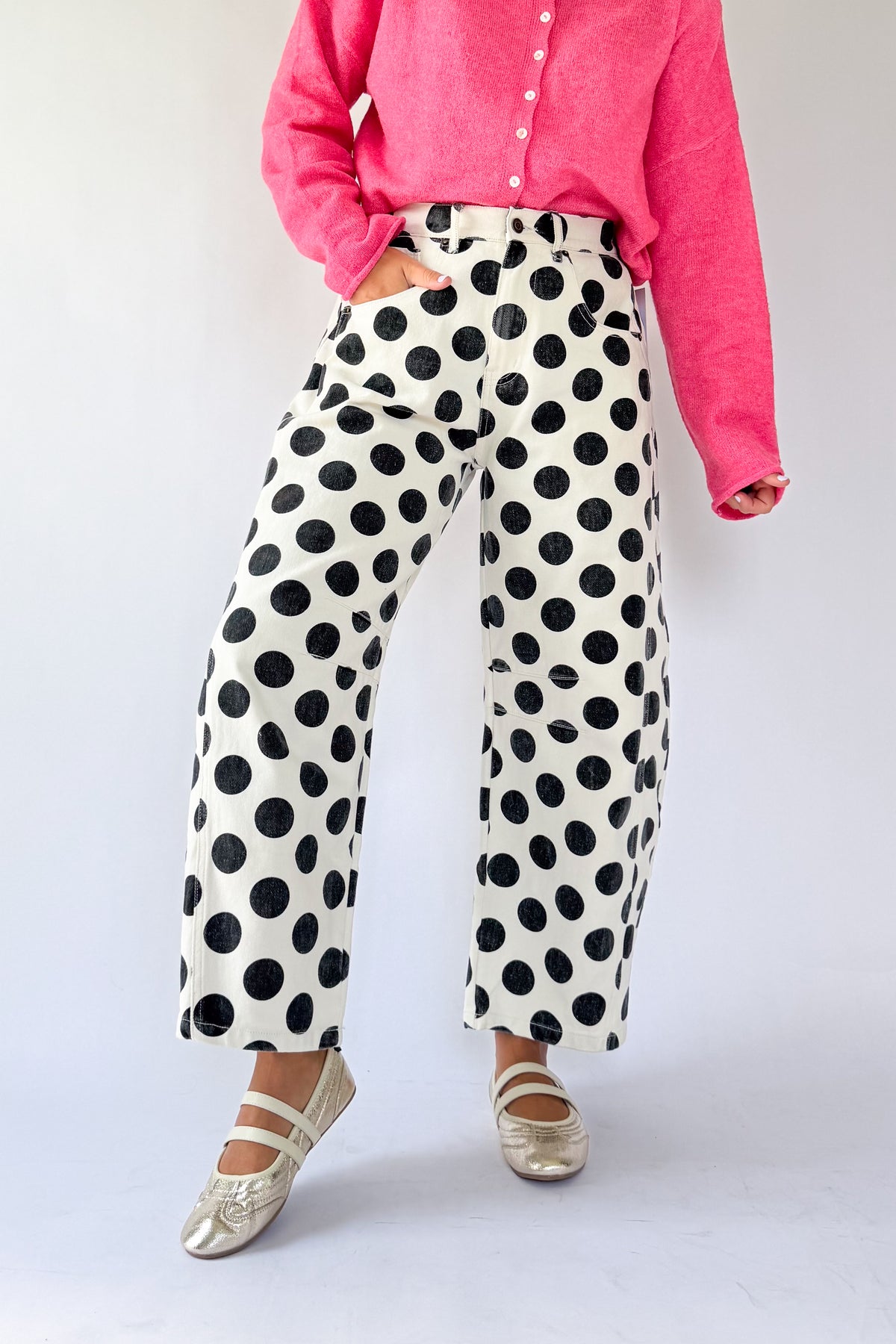 MITTSHOP BLACK & WHITE POLKA DOT BARREL PANT