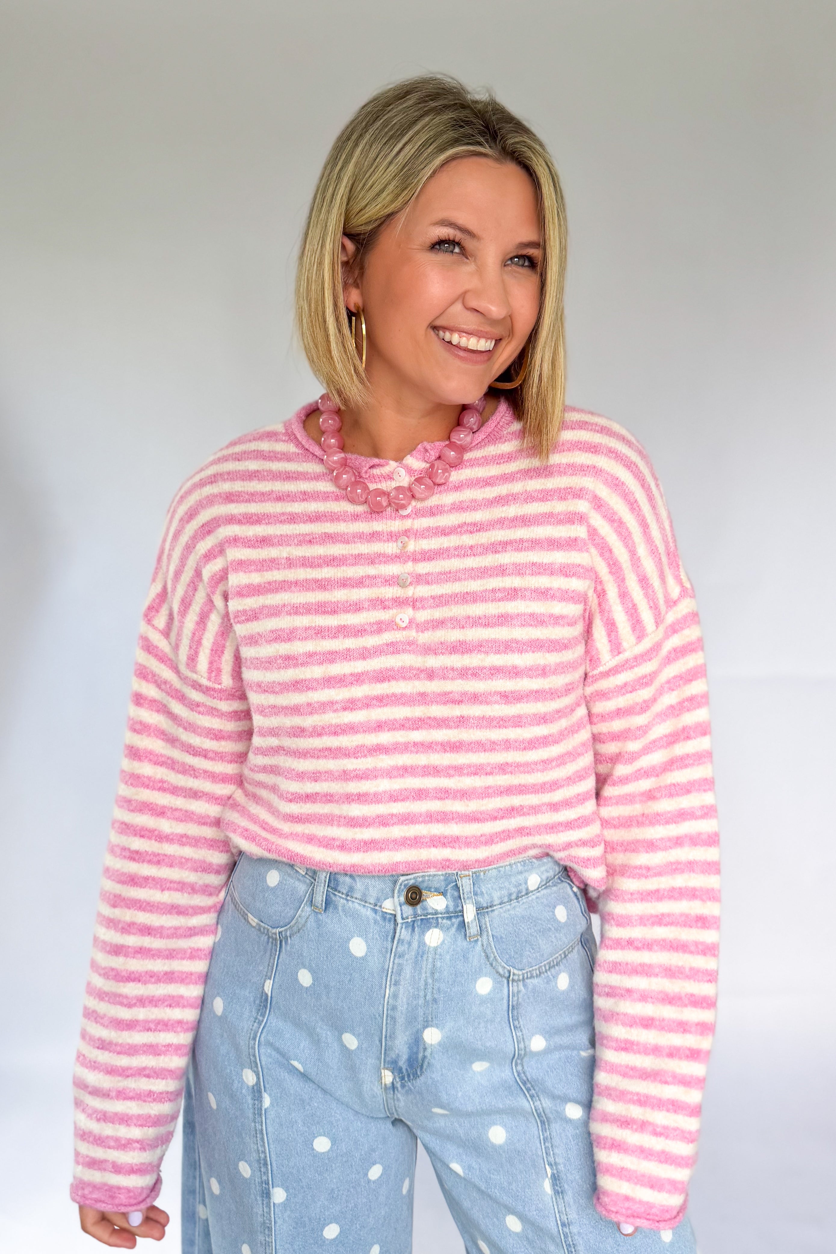 THINGS BETWEEN PINK AND WHITE STRIPE PULLOVER SWEATER