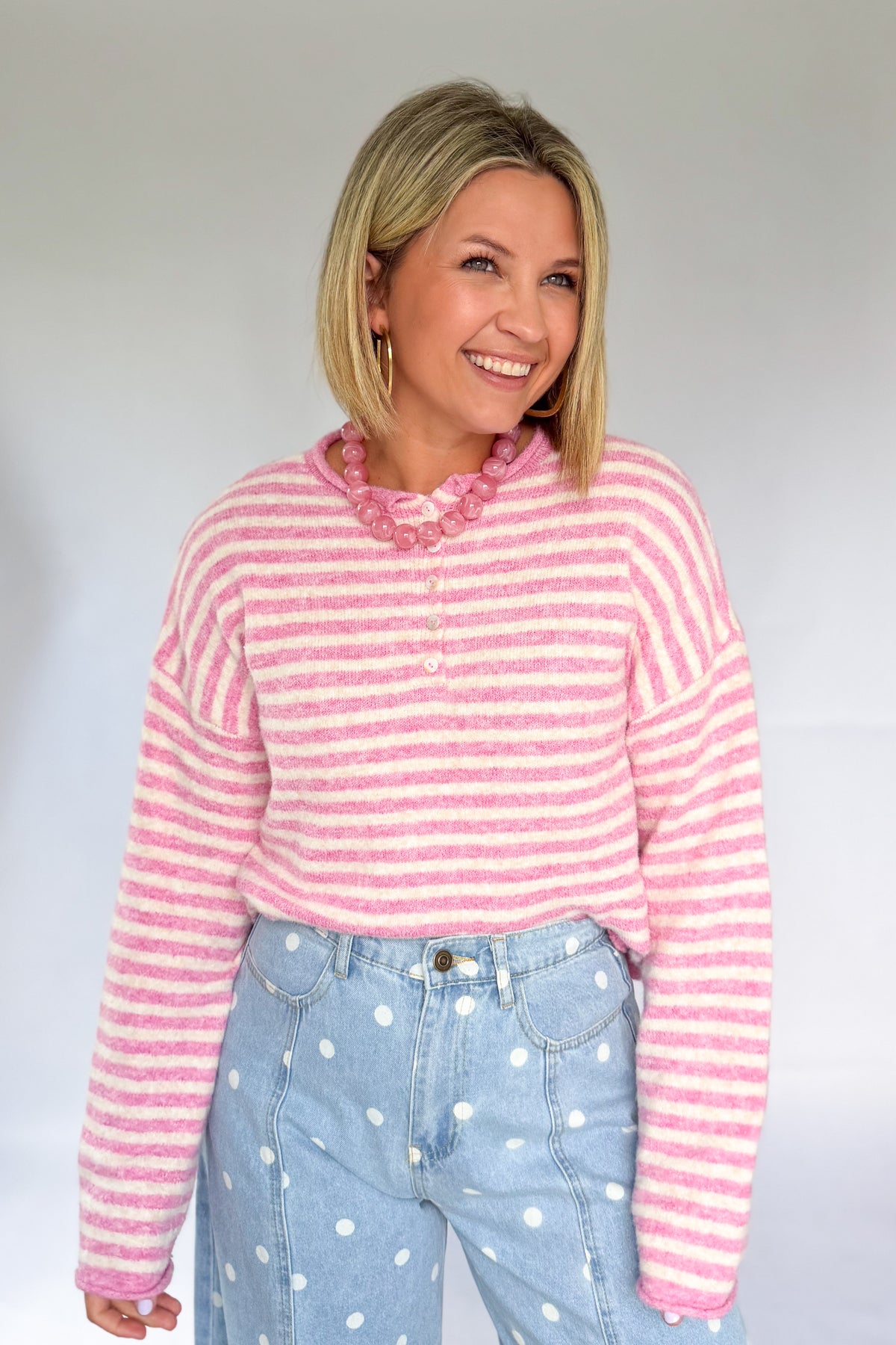 THINGS BETWEEN PINK AND WHITE STRIPE PULLOVER SWEATER
