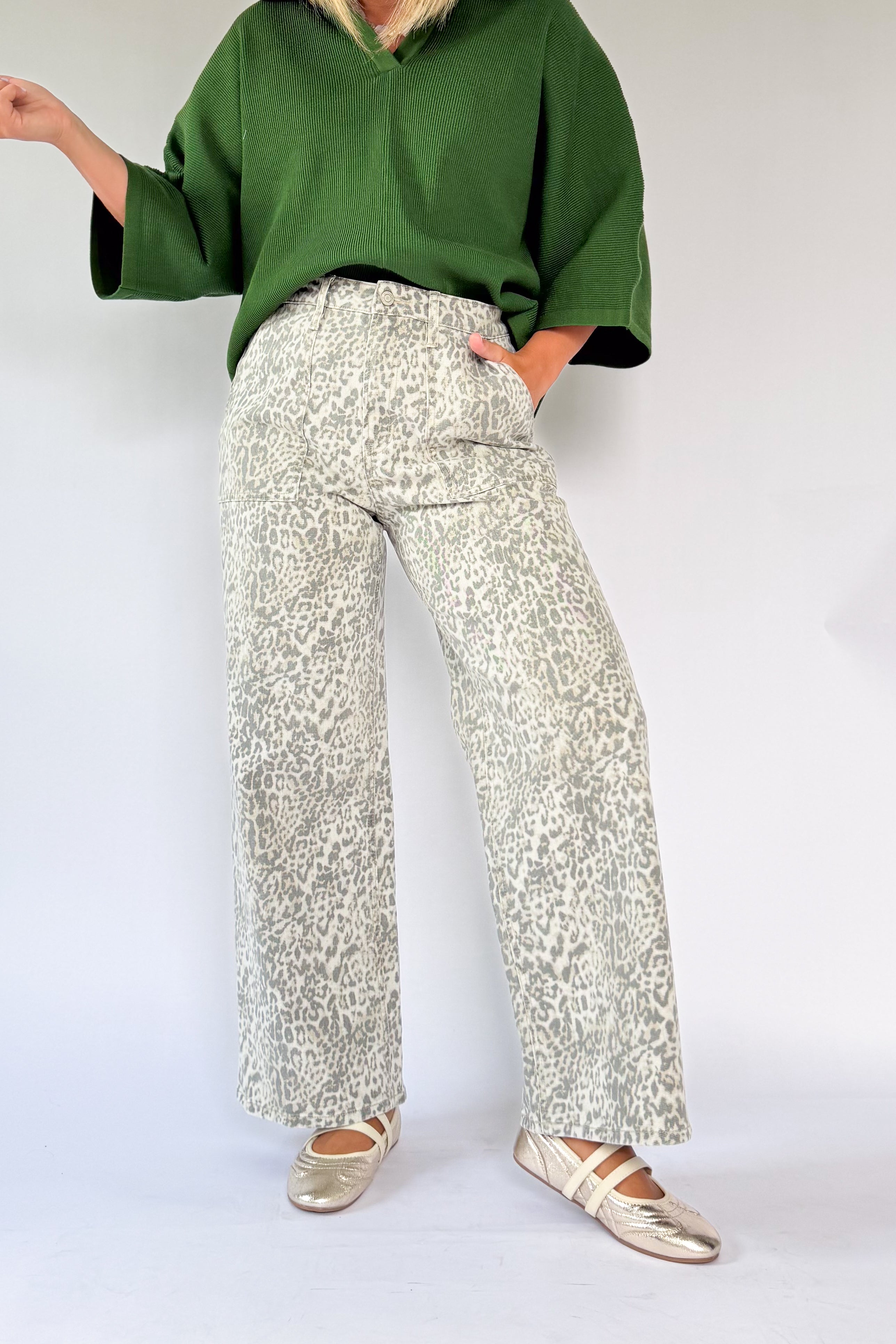 Kris High Rise Leopard Printed Baggy Wide By Vervet
