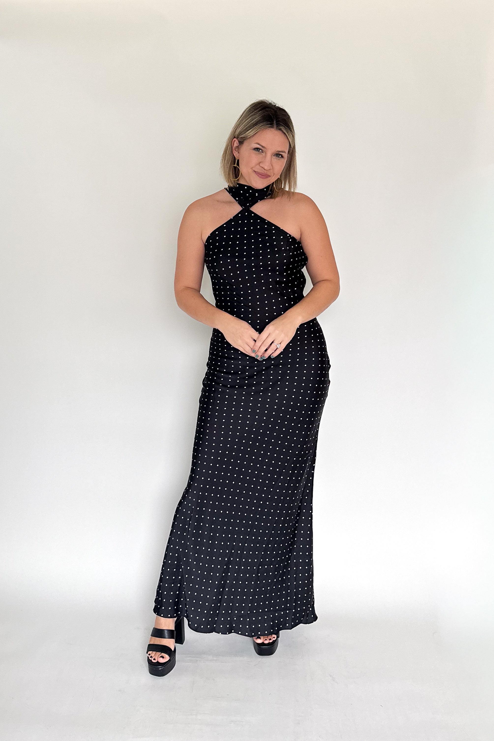 sofie the label black & white polka dot maxi dress