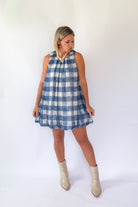 sofie the label navy & white gingham bubble mini dress