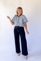 entro baby blue & navy plaid bubble top