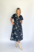 entro floral zip up midi dress