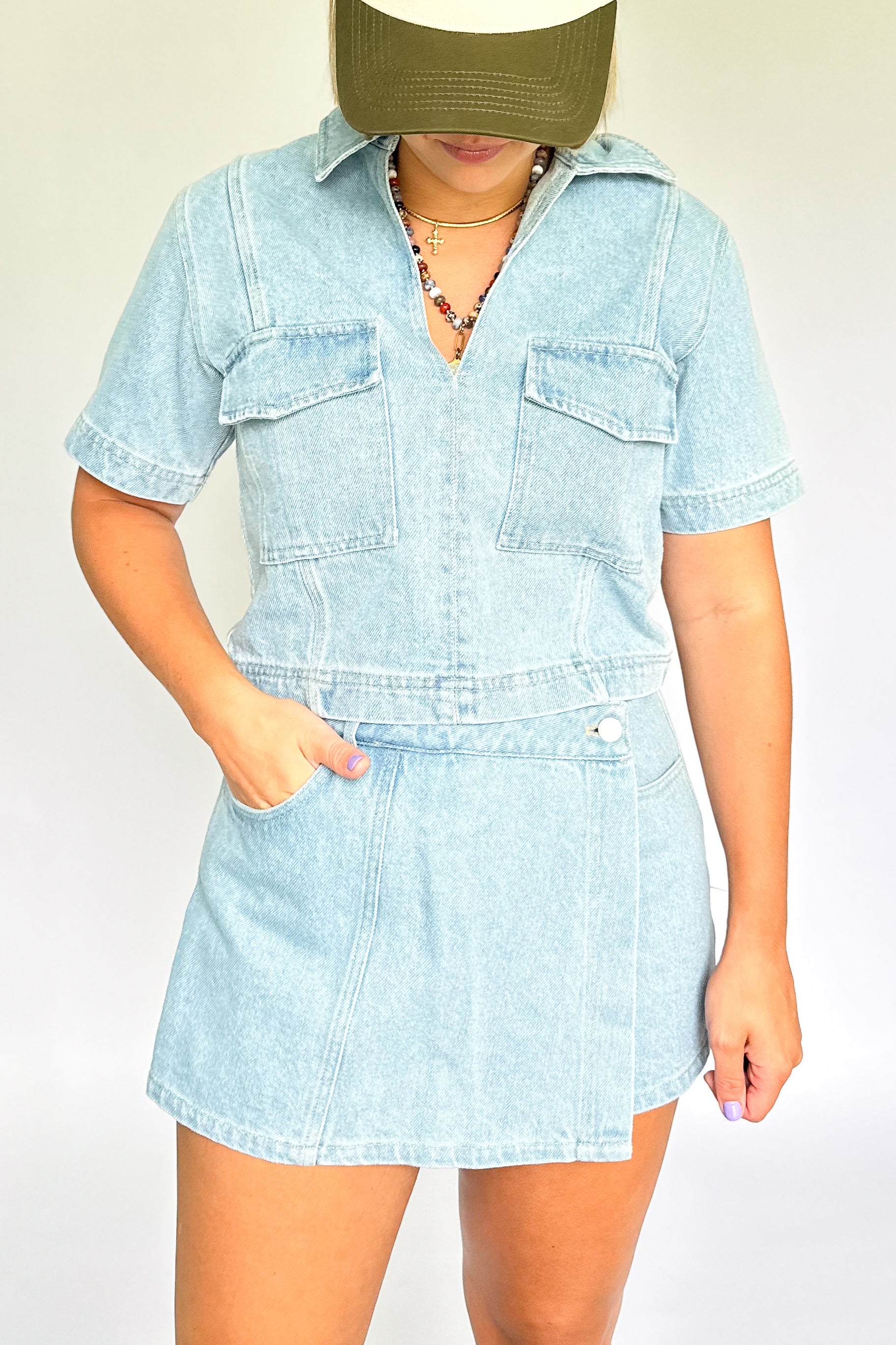 denim wrap skort