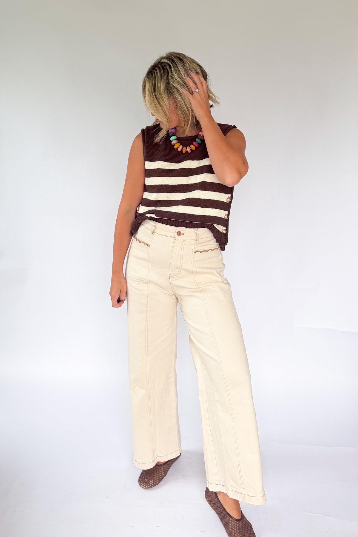 entro brown & ivory stripe sweater