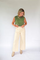 entro olive green sweater top with gold
