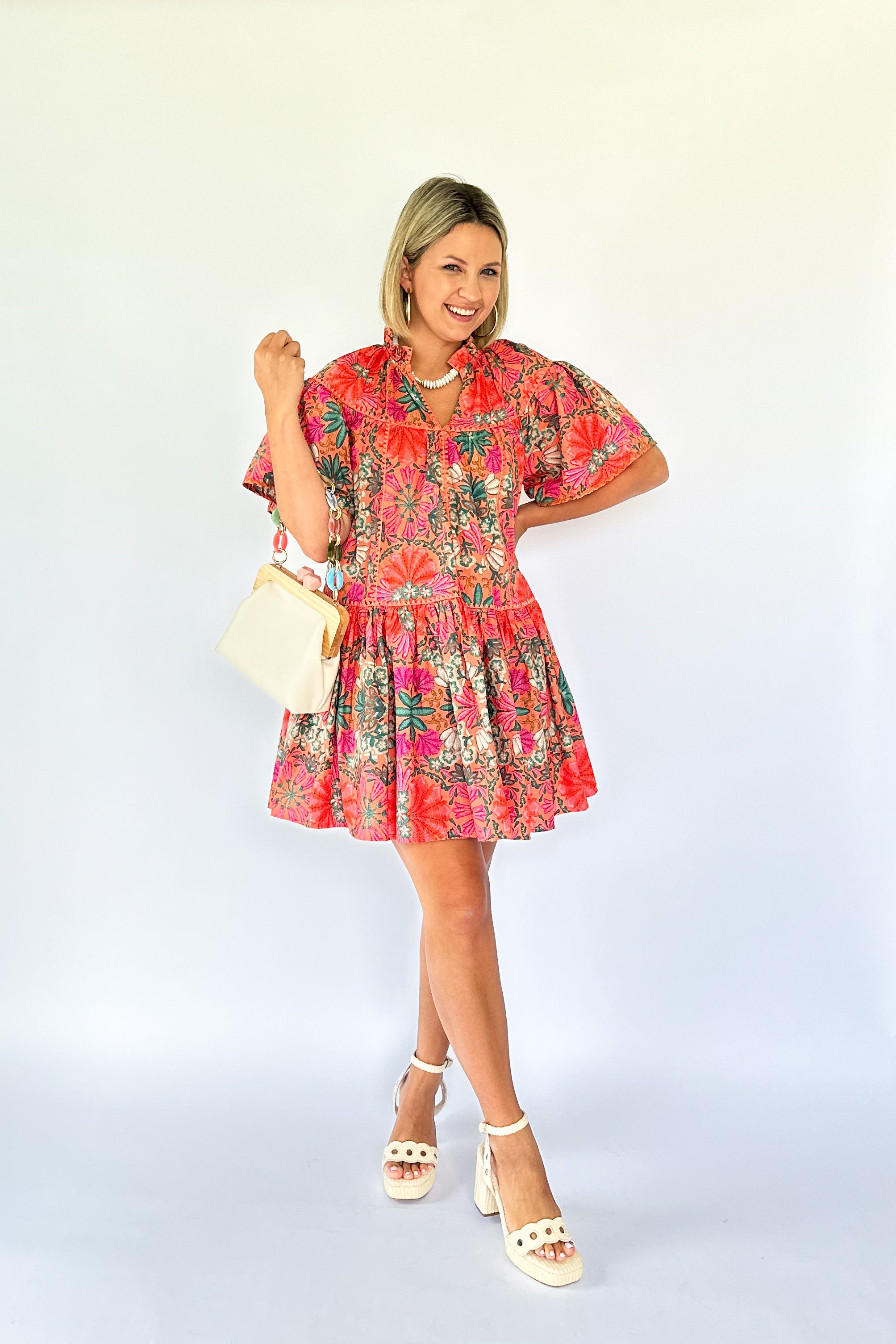 olivaceous floral mini dress