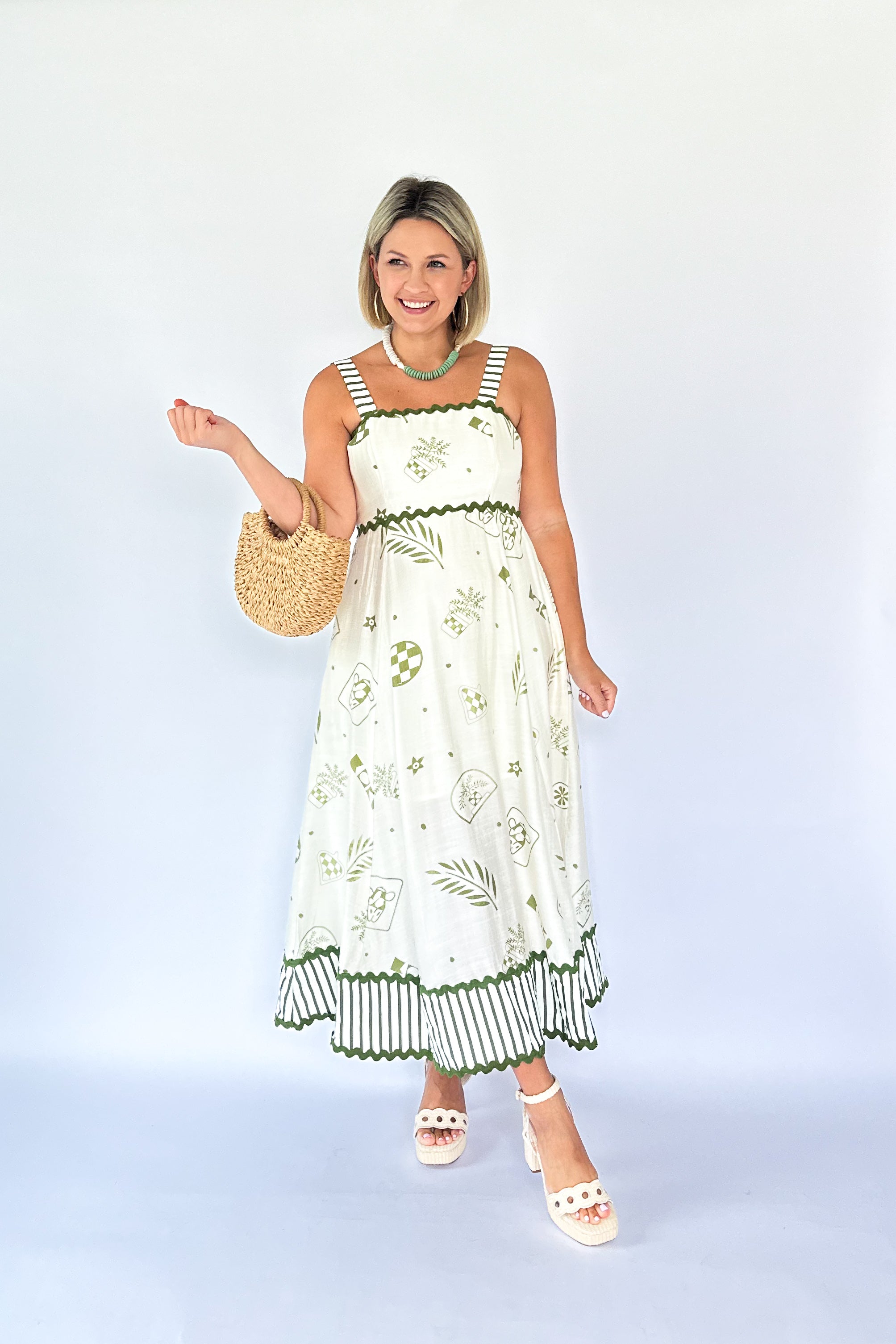 entro green & ivory print maxi dress