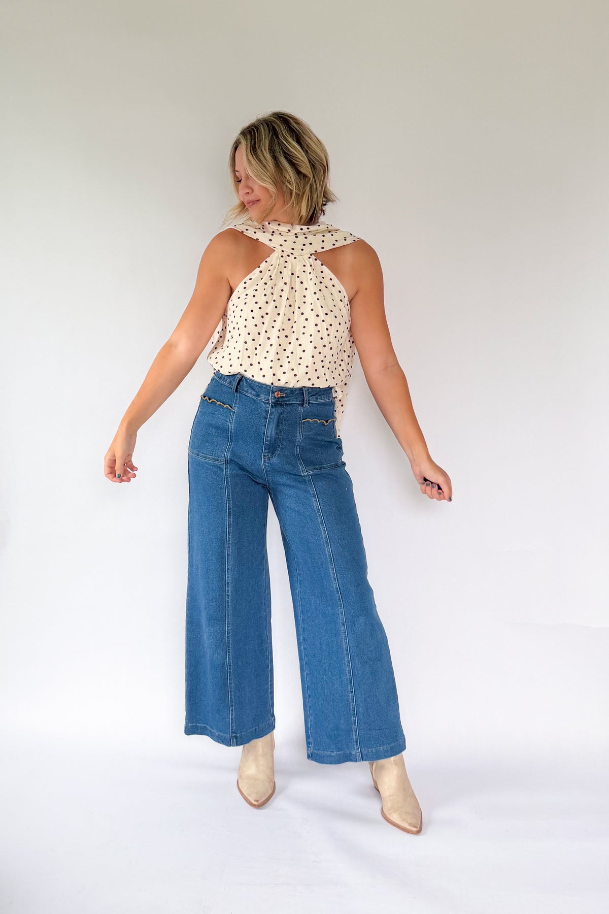 entro ivory tank with brown polka dots